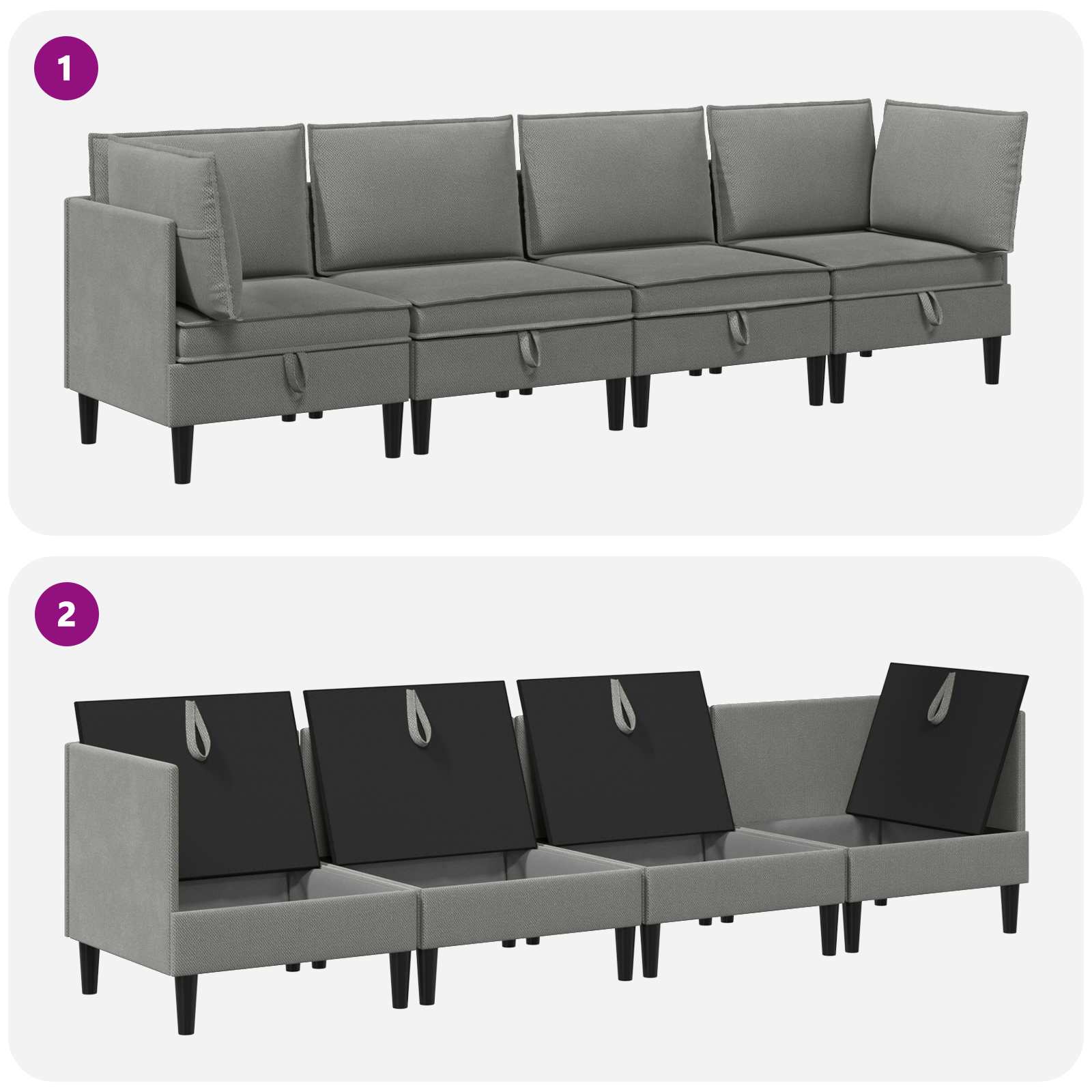 Set di mobili per il soggiorno 4 pcs Grigio scuro Tessuto | homemem39