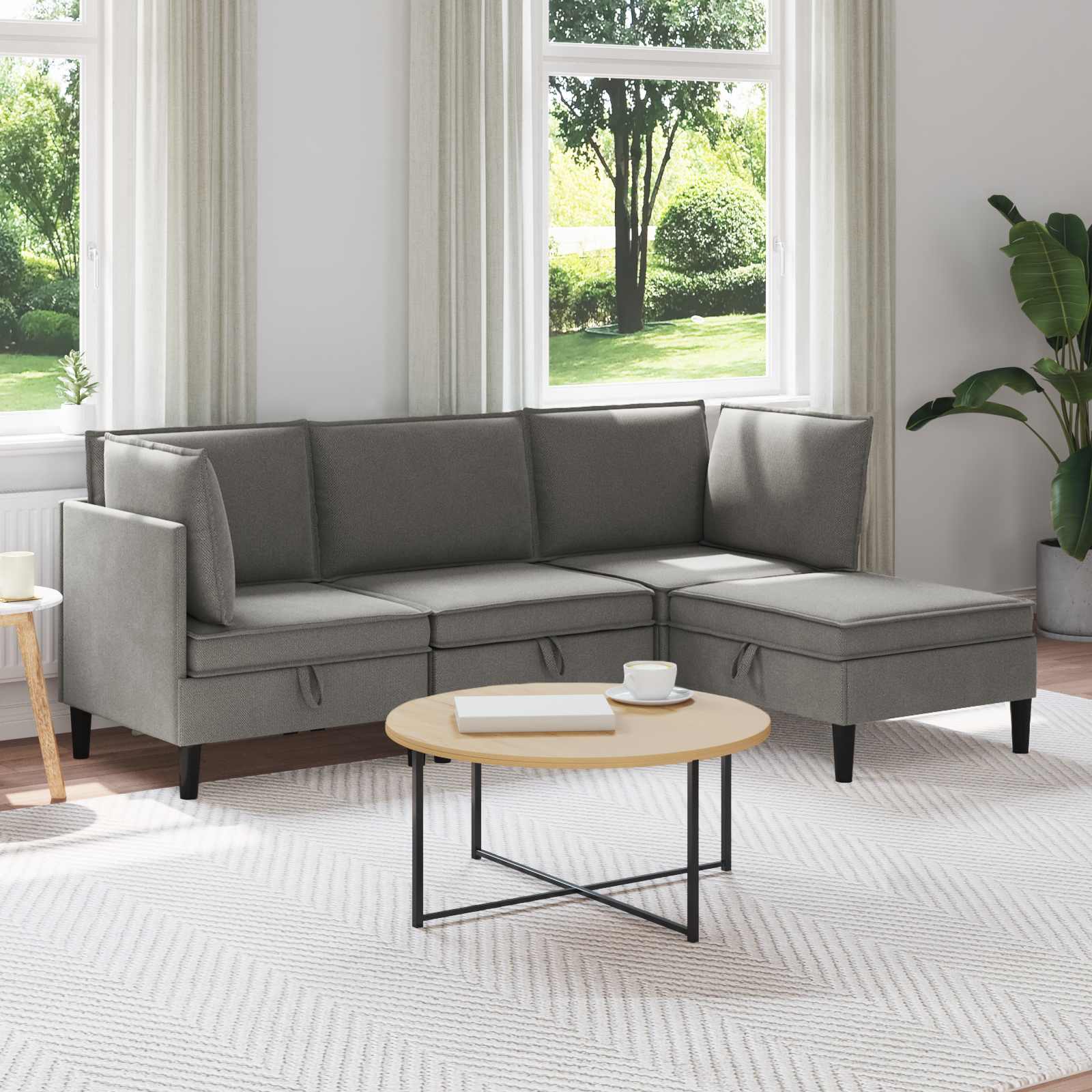 Set di mobili per il soggiorno 4 pcs Grigio scuro Tessuto | homemem39