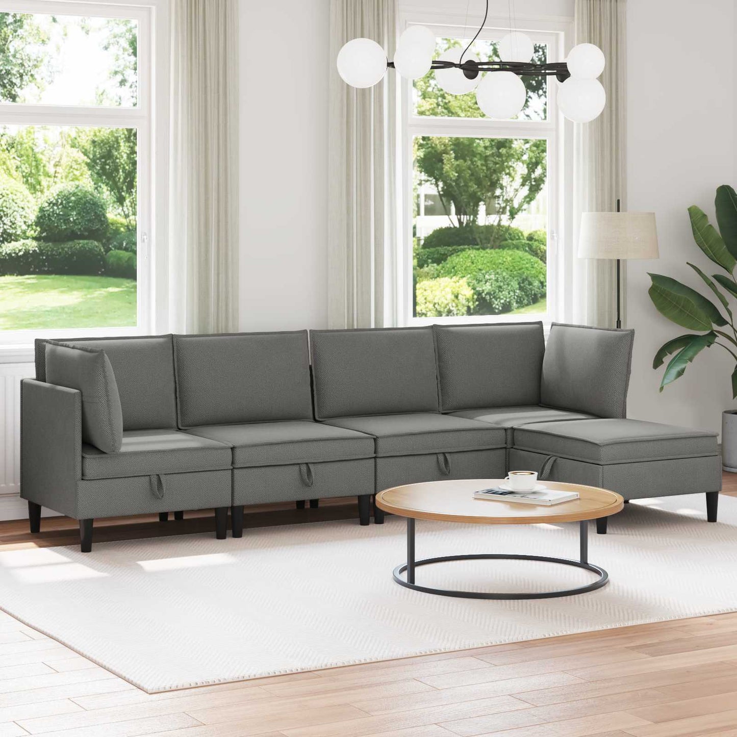 Set di mobili per il soggiorno 5 pcs Grigio scuro Tessuto | homemem39
