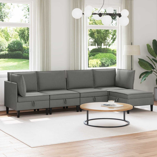 Set di mobili per il soggiorno 5 pcs Grigio scuro Tessuto | homemem39