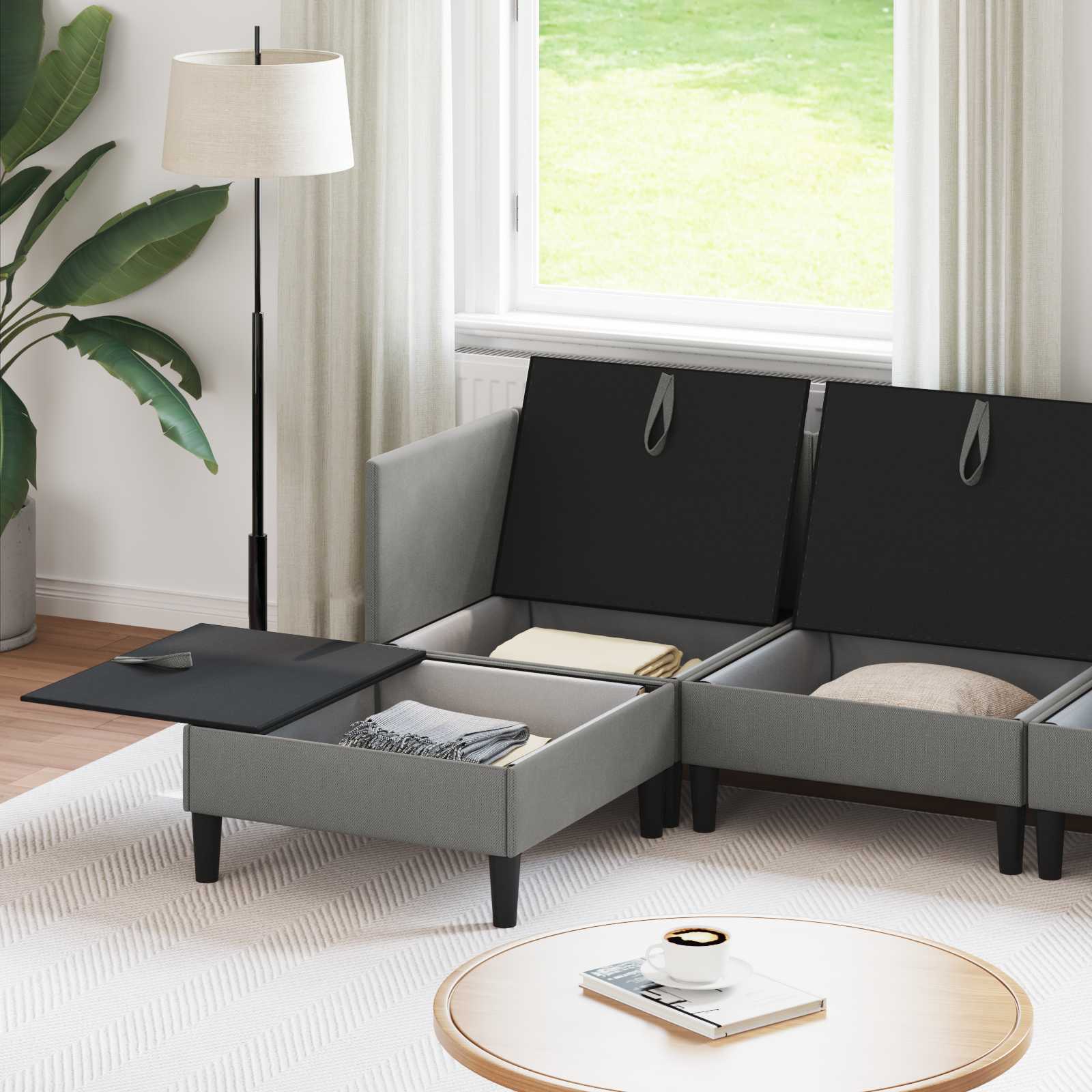 Set di mobili per il soggiorno 5 pcs Grigio scuro Tessuto | homemem39