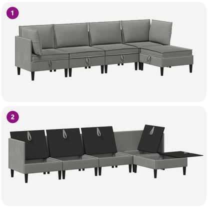 Set di mobili per il soggiorno 5 pcs Grigio scuro Tessuto | homemem39