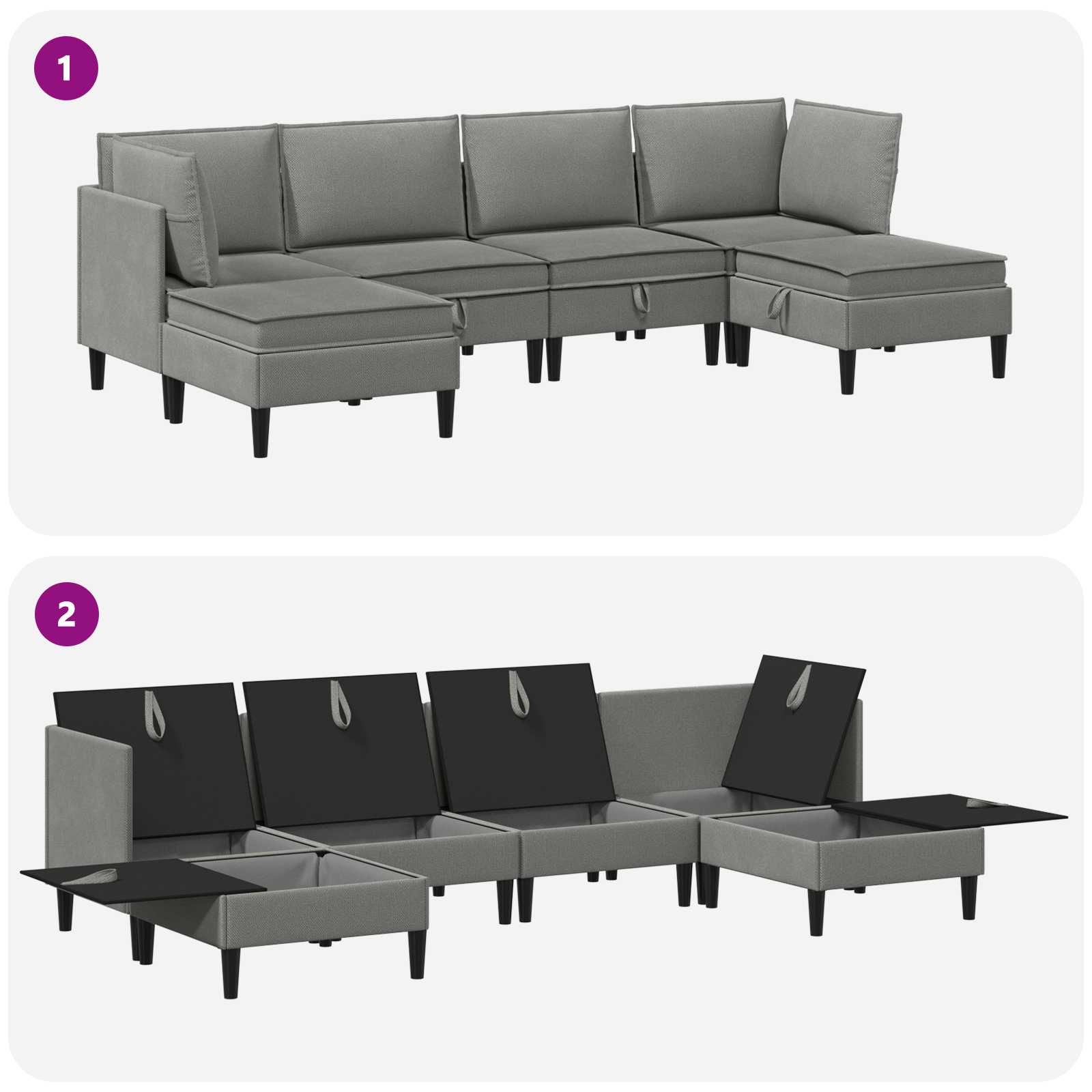 Set di mobili per il soggiorno 6 pcs Grigio scuro Tessuto | homemem39