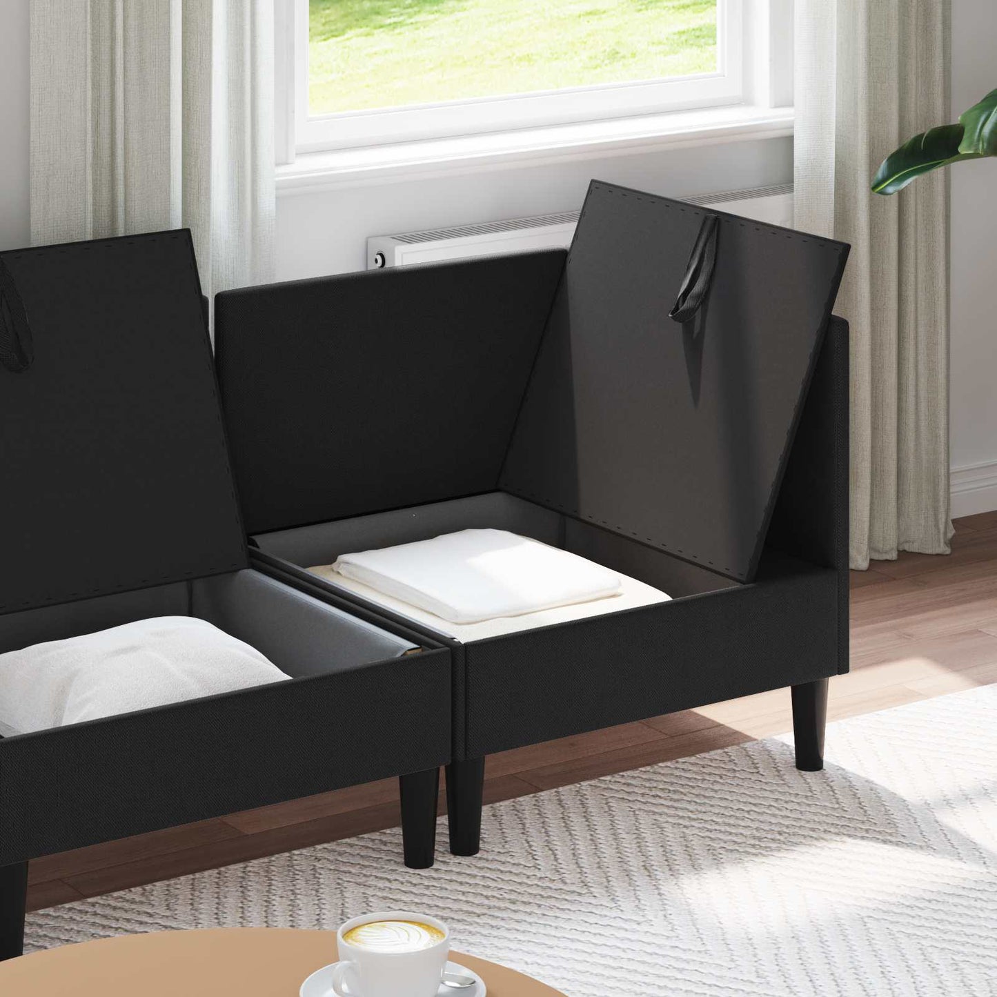 Set di mobili per il soggiorno 3 pcs Nero Tessuto | homemem39