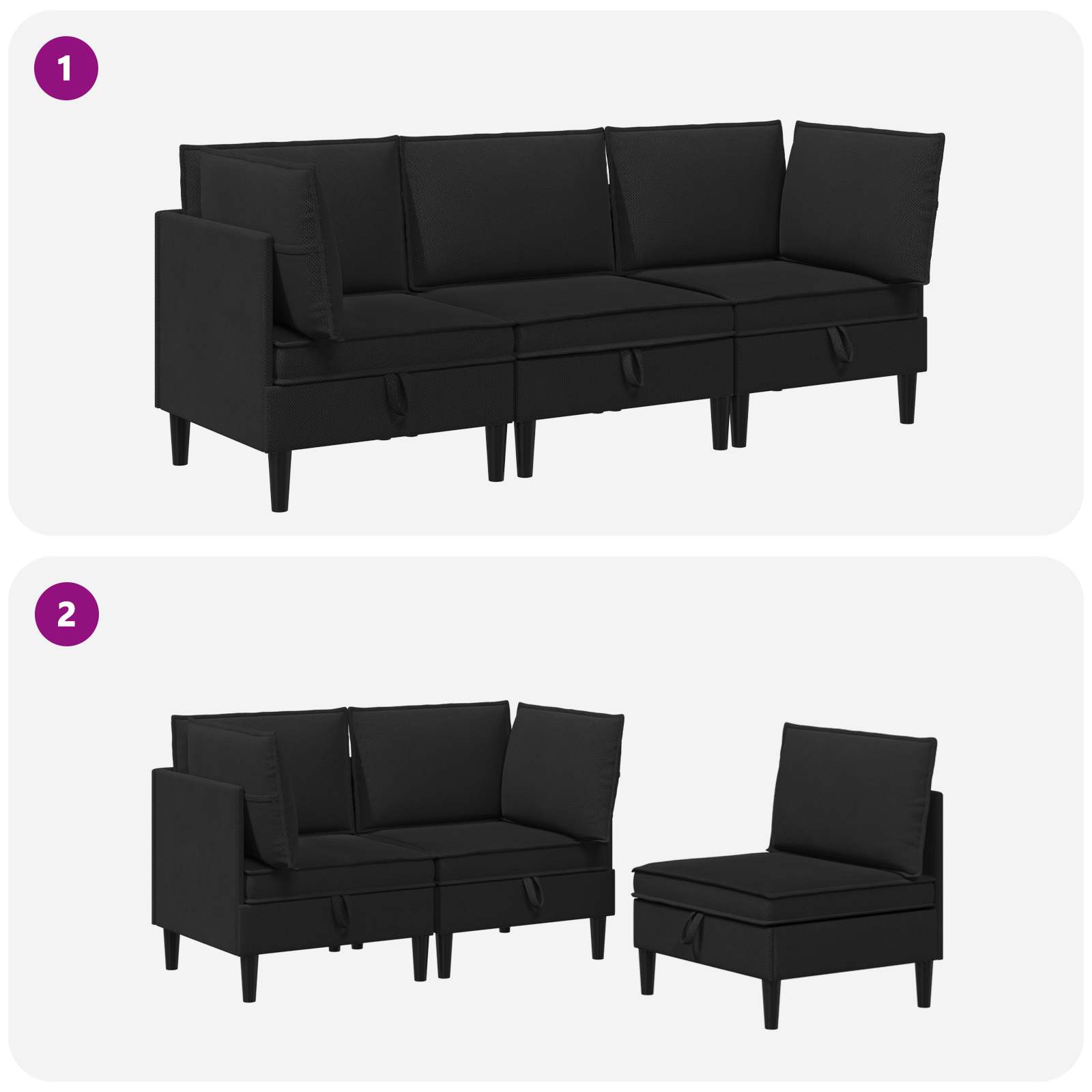 Set di mobili per il soggiorno 3 pcs Nero Tessuto | homemem39