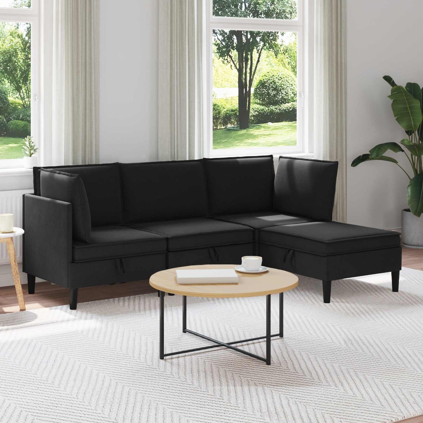Set di mobili per il soggiorno 4 pcs Nero Tessuto | homemem39