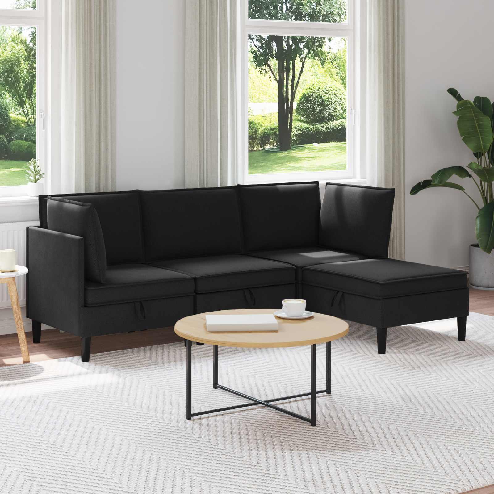 Set di mobili per il soggiorno 4 pcs Nero Tessuto | homemem39
