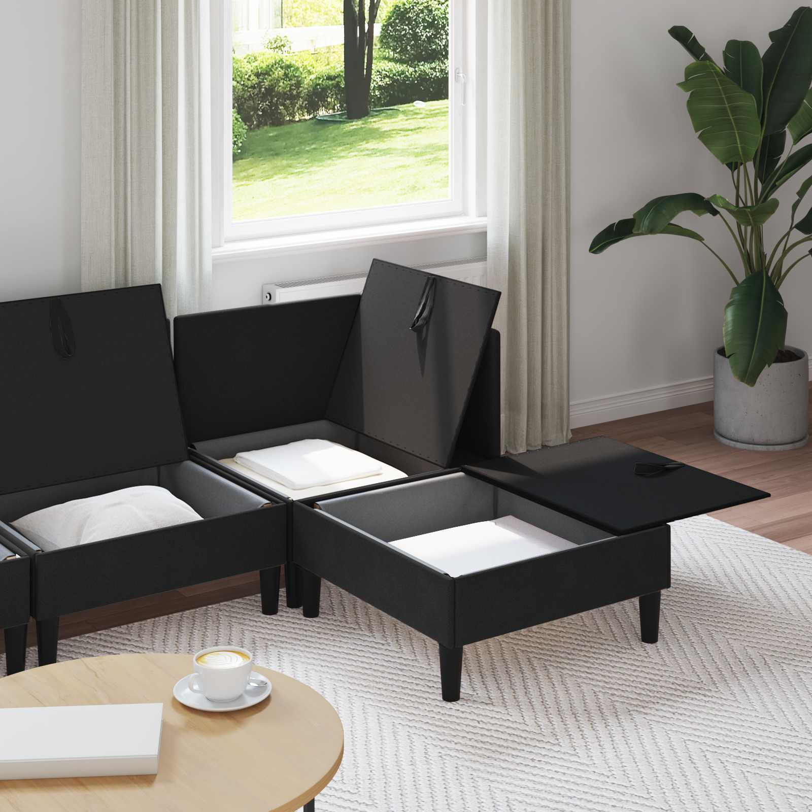 Set di mobili per il soggiorno 4 pcs Nero Tessuto | homemem39