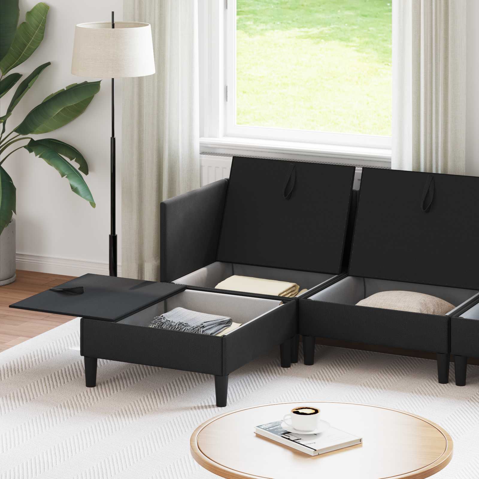 Set di mobili per il soggiorno 5 pcs Nero Tessuto | homemem39