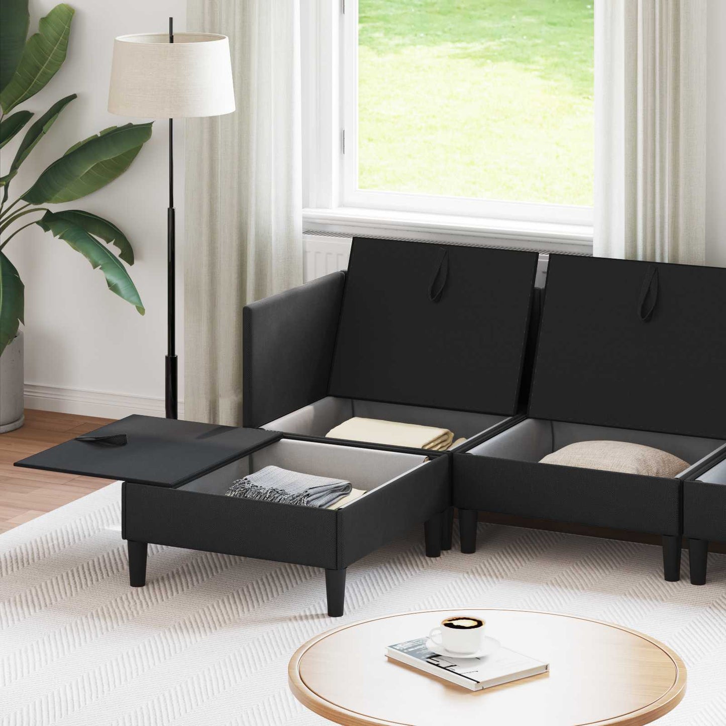 Set di mobili per il soggiorno 6 pcs Nero Tessuto | homemem39