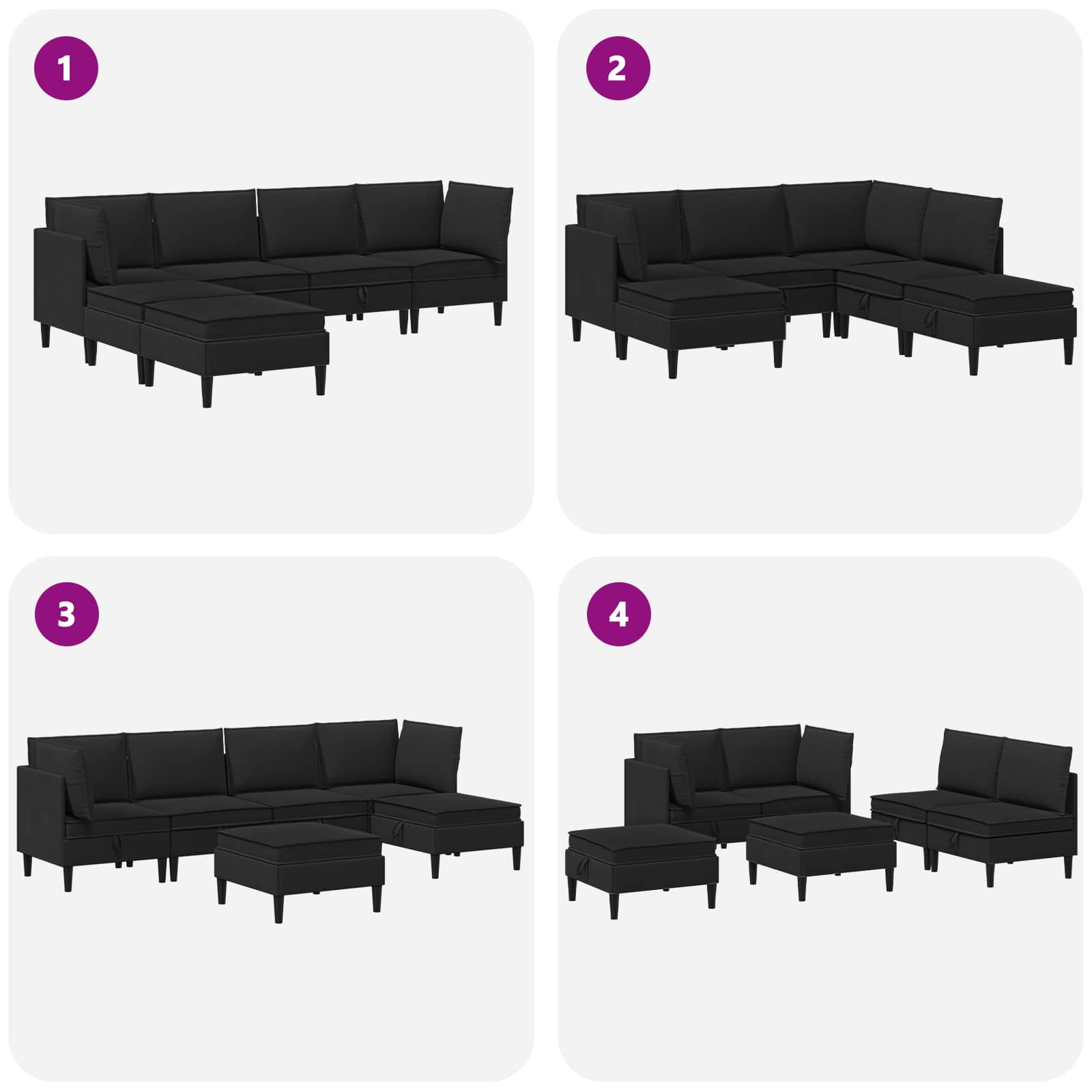 Set di mobili per il soggiorno 6 pcs Nero Tessuto | homemem39