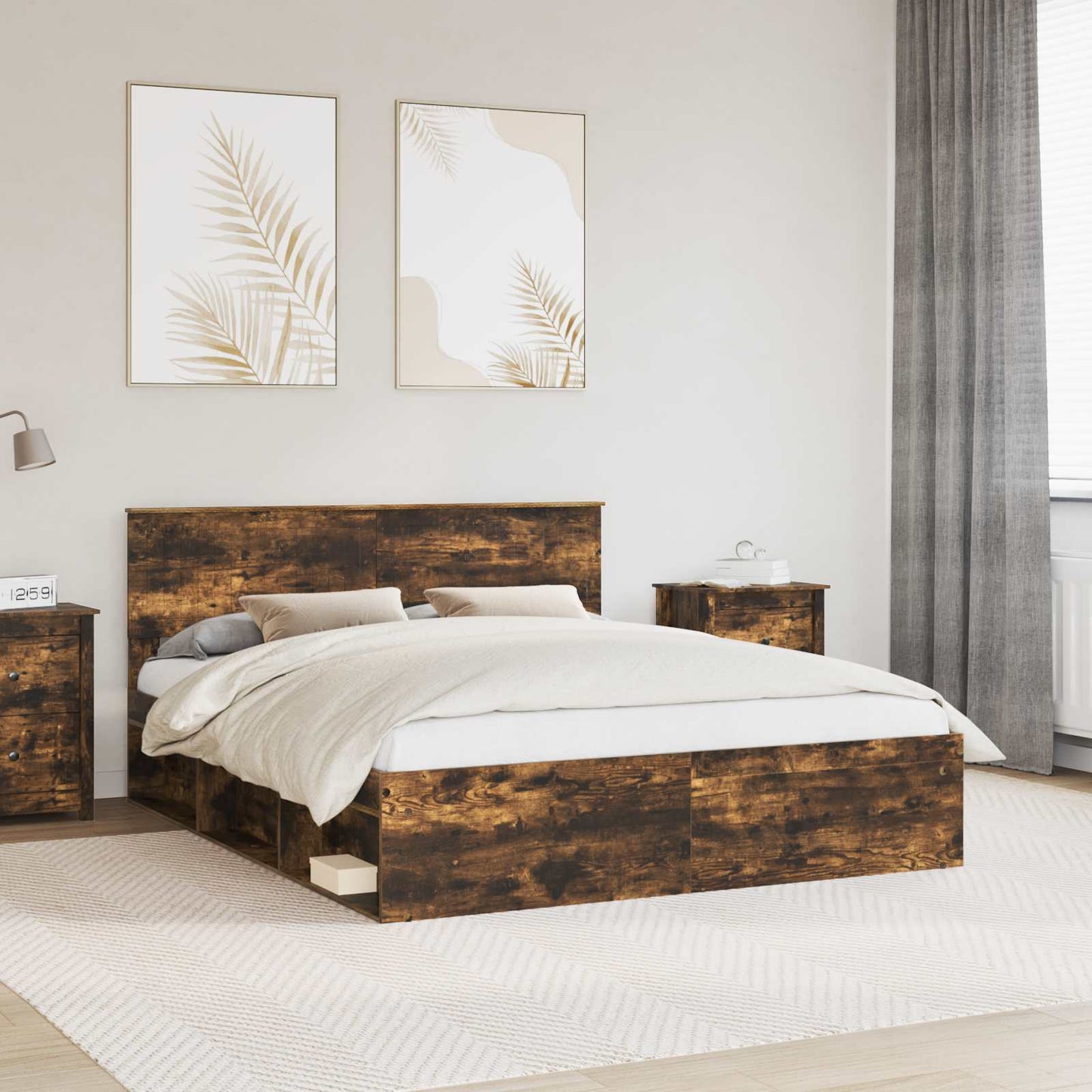 Struttura del letto Rovere fumé 160 x 200 cm Pino massello | homemem39