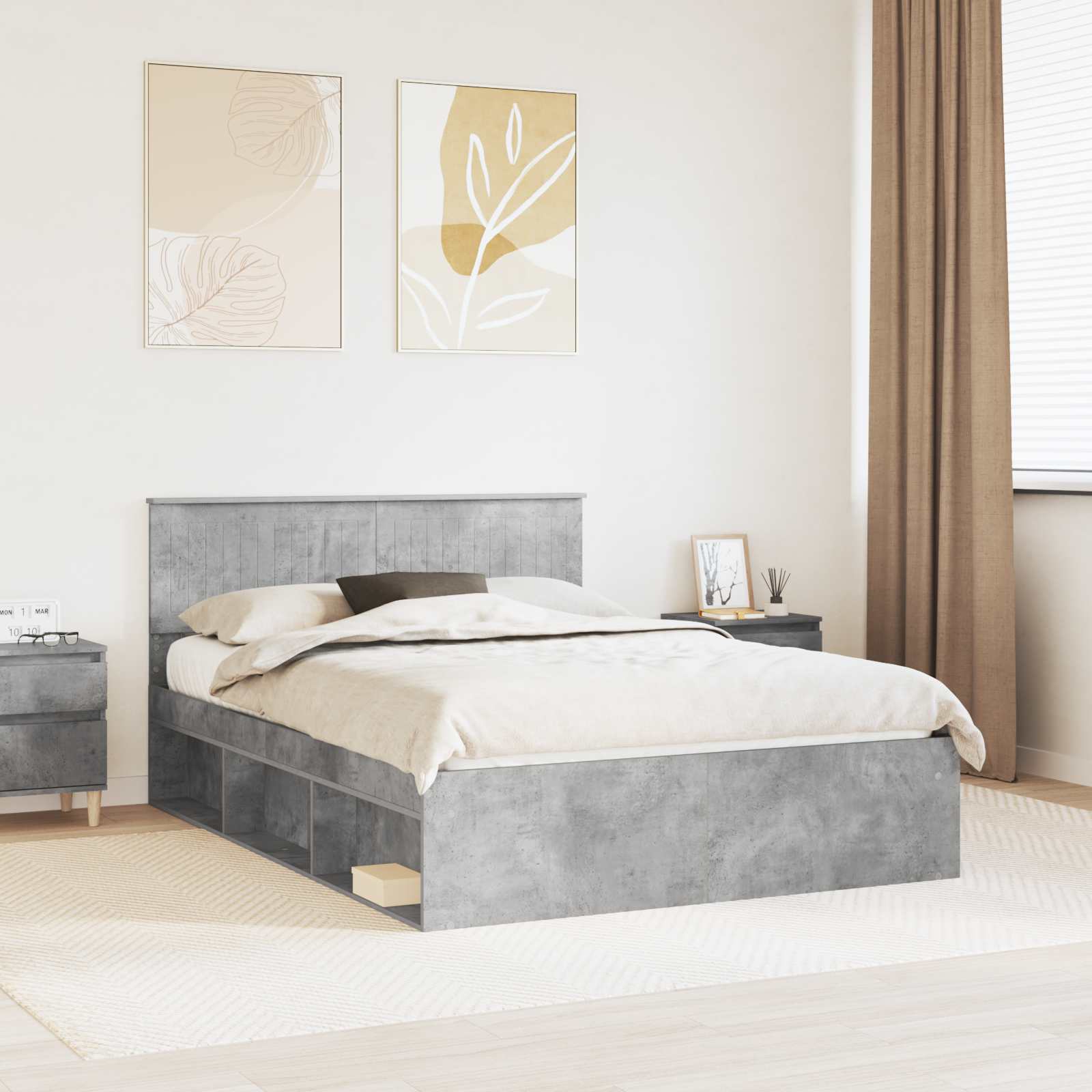 Struttura del letto Grigio Concretè 135 x 190 cm Pino massello | homemem39