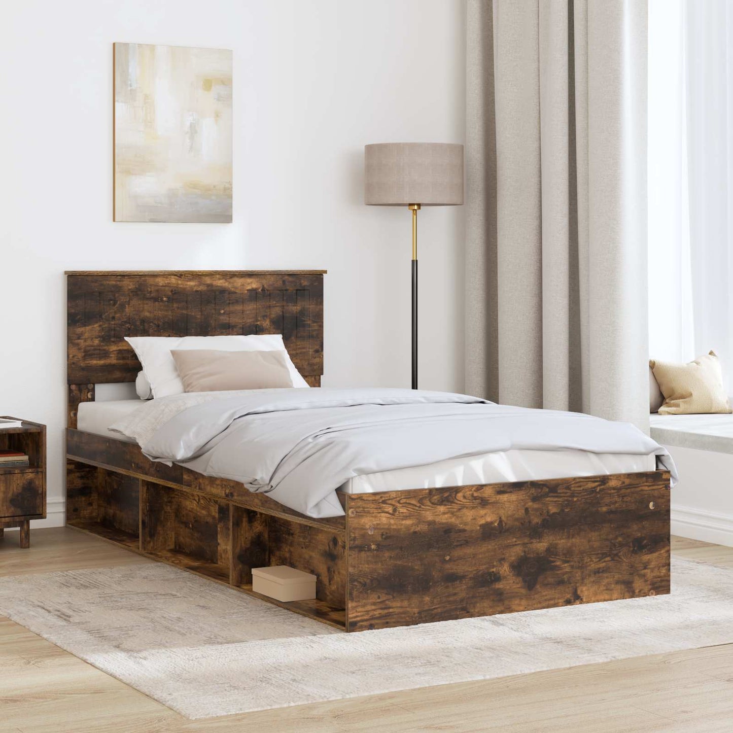 Struttura del letto Rovere fumé 100 x 200 cm Pino massello | homemem39