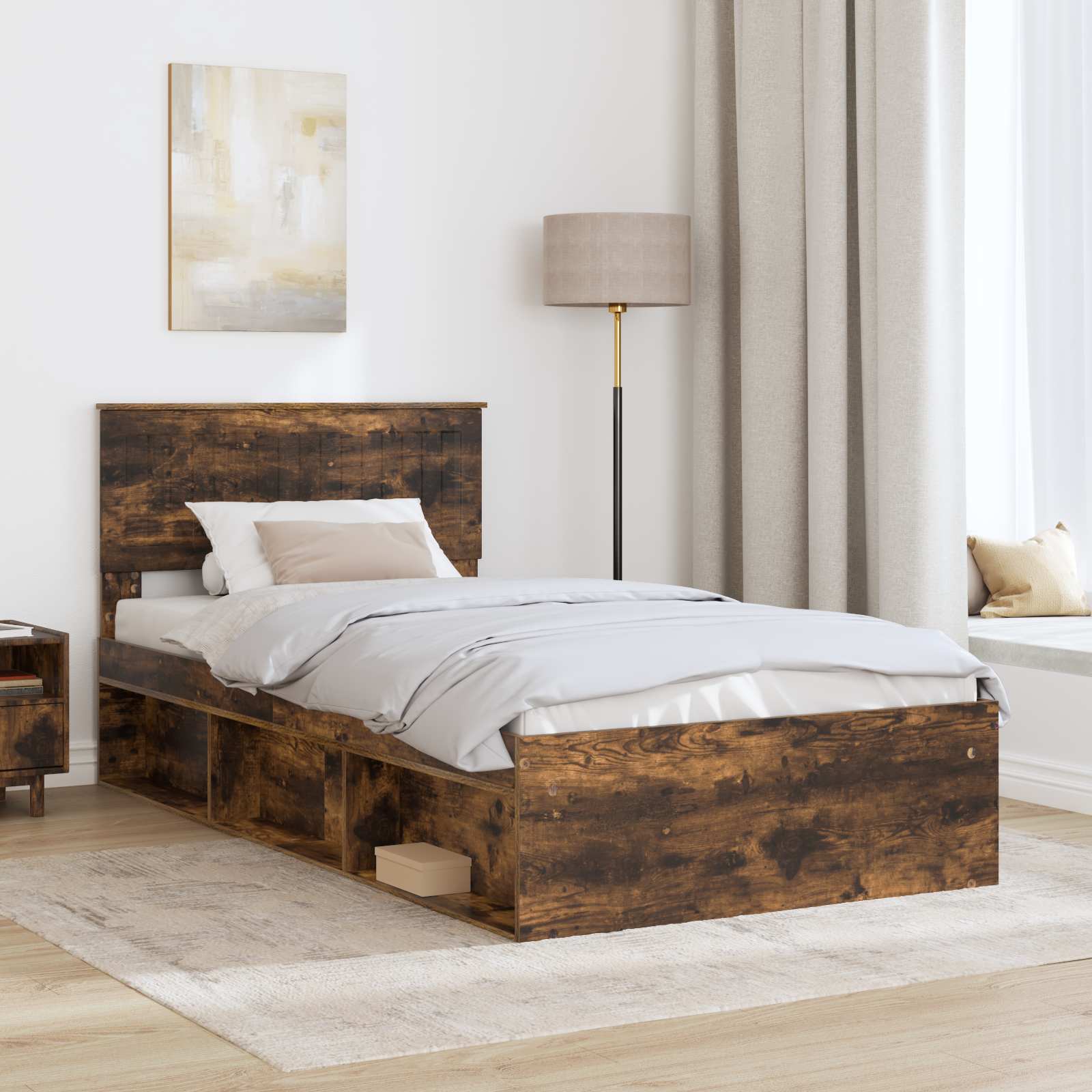 Struttura del letto Rovere fumé 100 x 200 cm Pino massello | homemem39