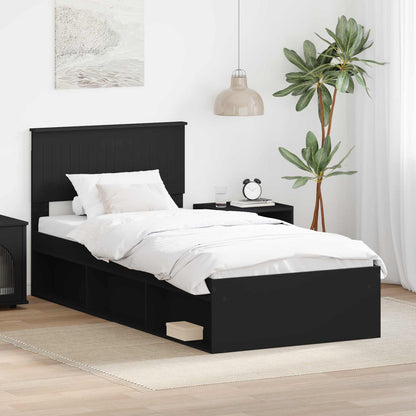 Struttura del letto con testiera Nero 90 x 200 cm Pino massello | homemem39