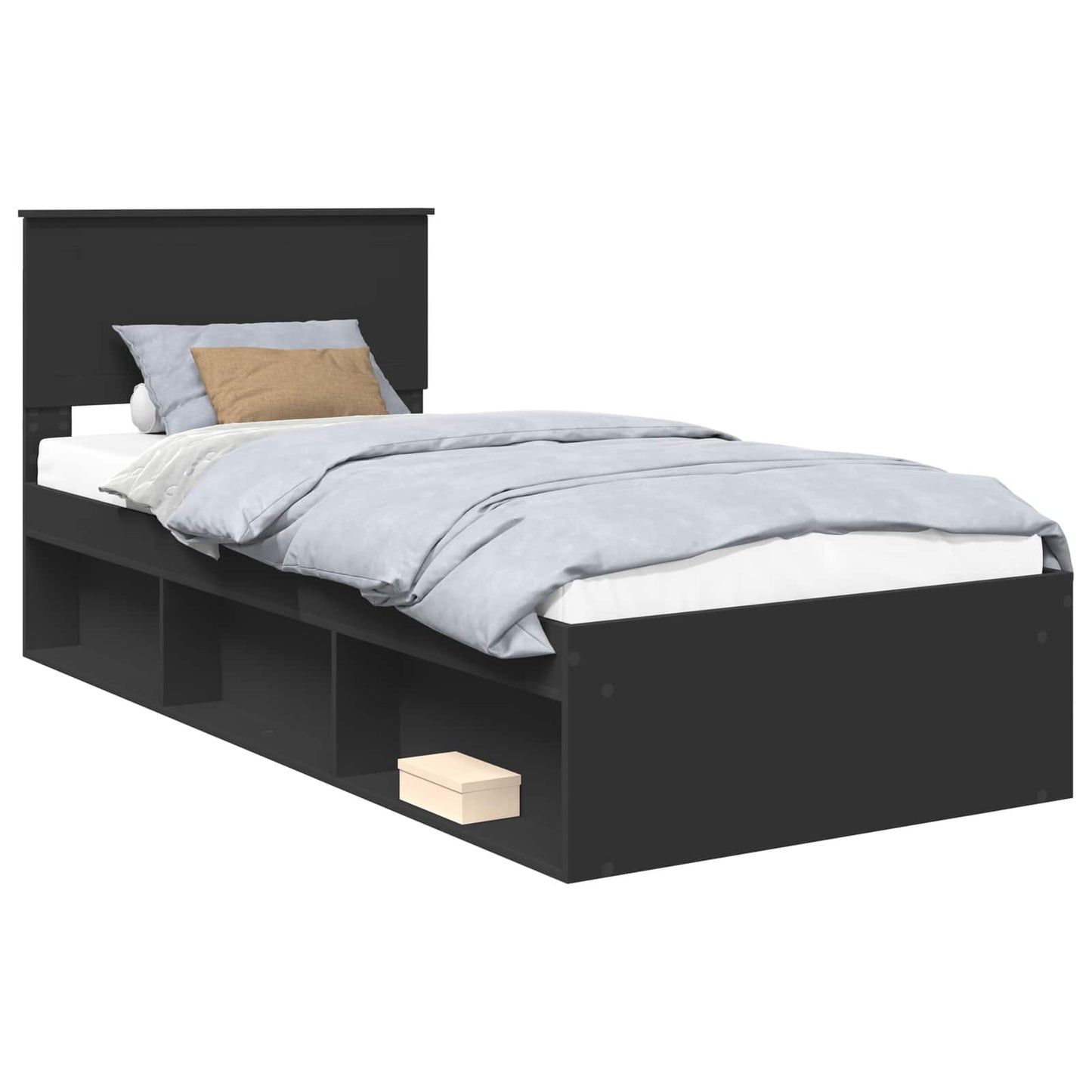 Struttura del letto con testiera Nero 90 x 190 cm Pino massello | homemem39