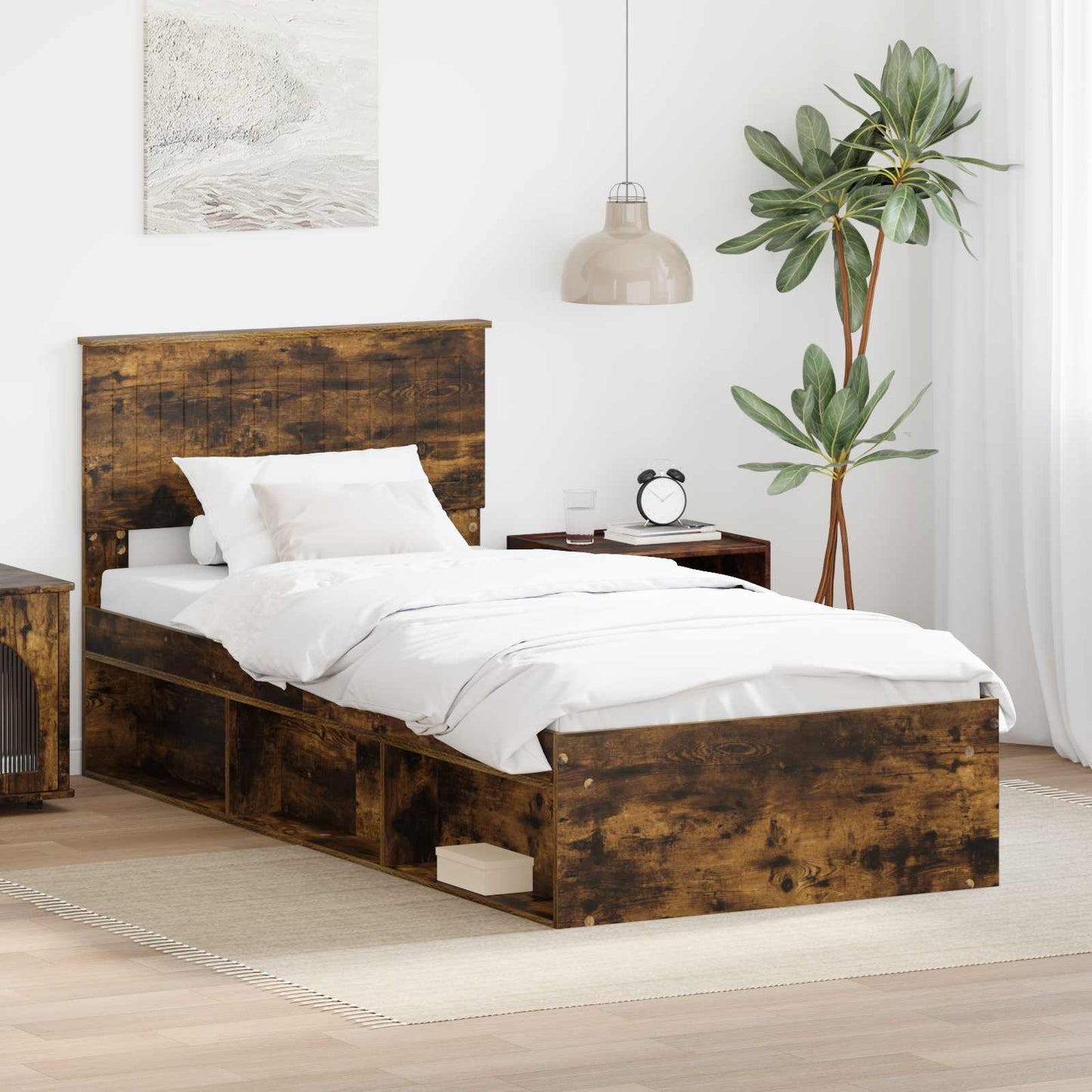 Struttura del letto Rovere fumé 90 x 190 cm Pino massello | homemem39
