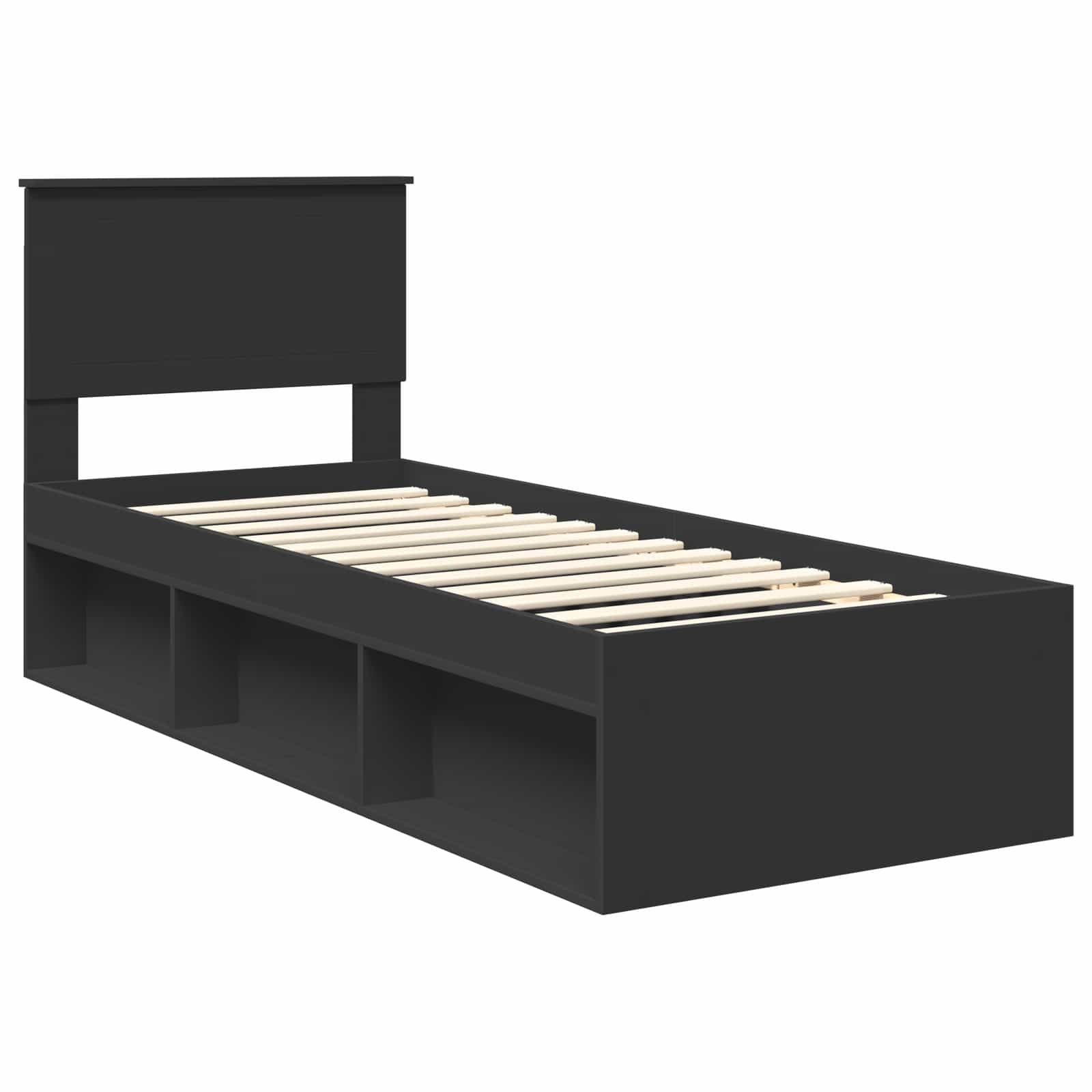 Struttura del letto con testiera Nero 75 x 190 cm Pino massello | homemem39