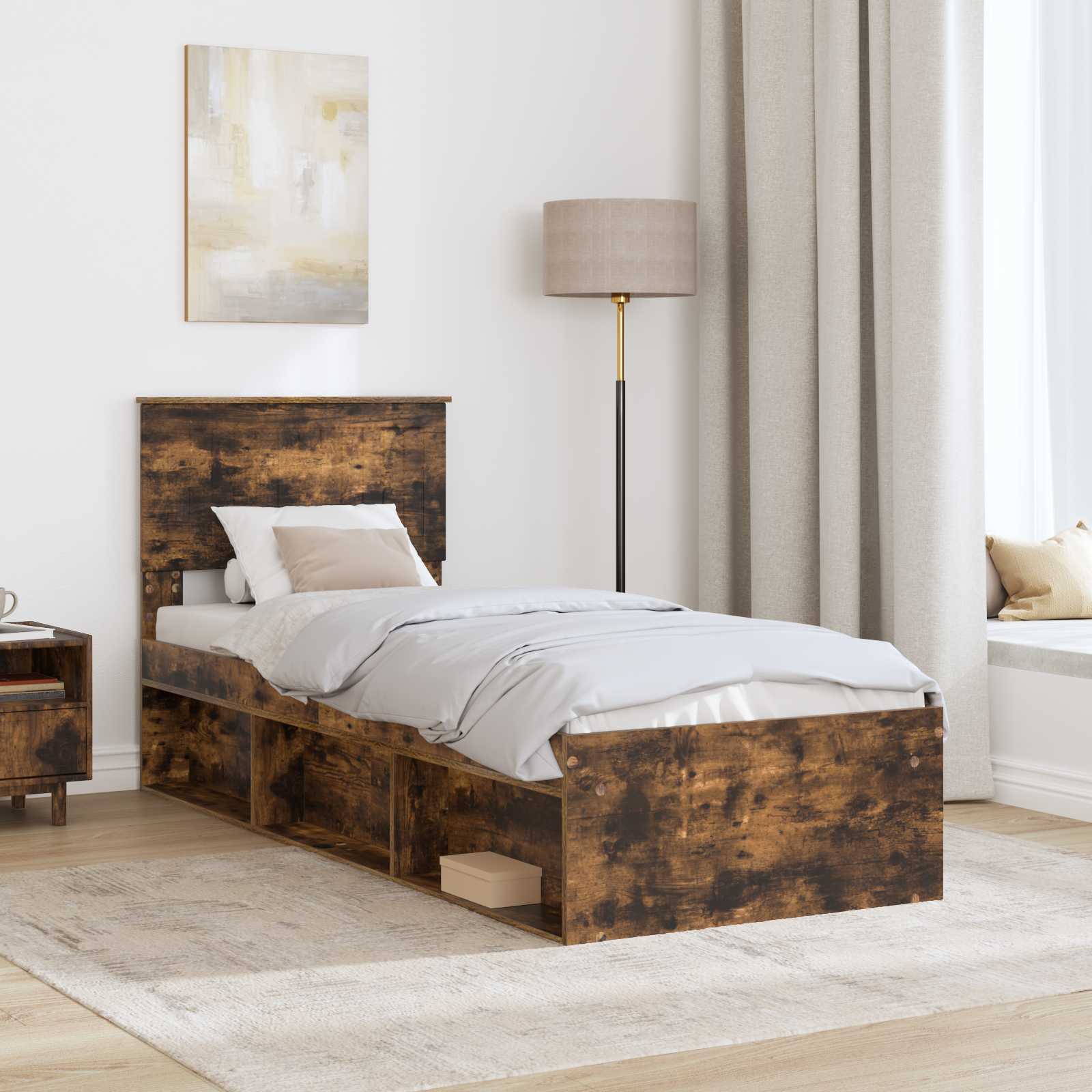 Struttura del letto Rovere fumé 75 x 190 cm Pino massello | homemem39