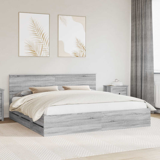 Struttura del letto con cassetto Grigio Sonoma 200 x 200 cm | homemem39