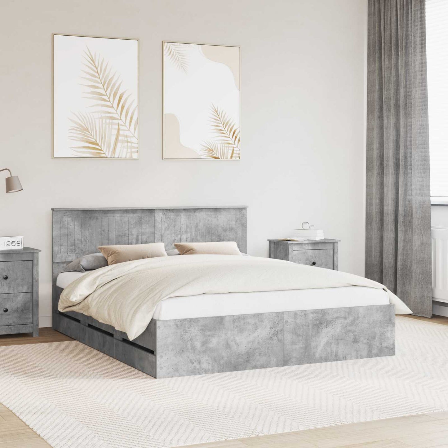 Struttura del letto con cassetto Grigio cemento 160 x 200 cm