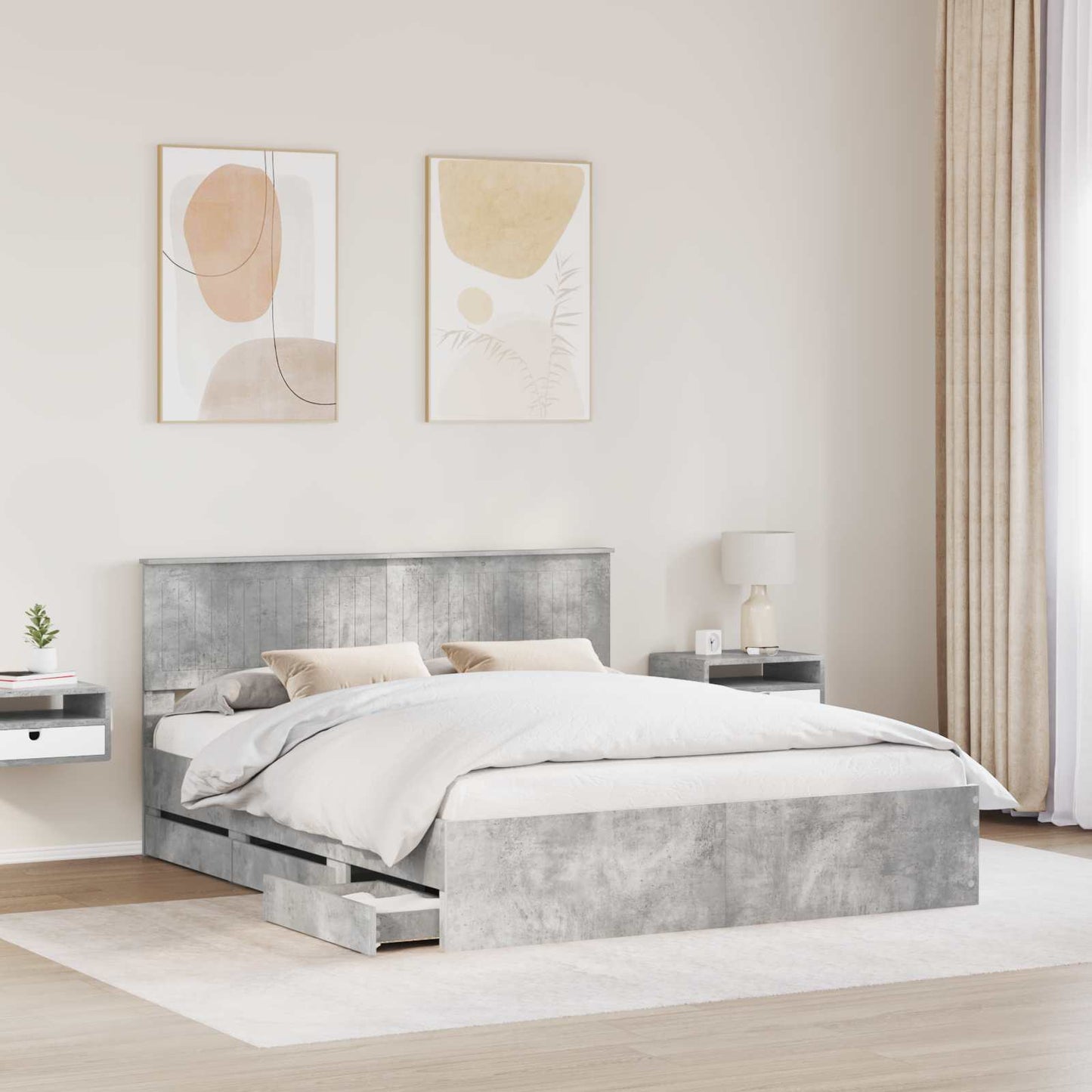 Struttura del letto con cassetto Grigio cemento 160 x 200 cm