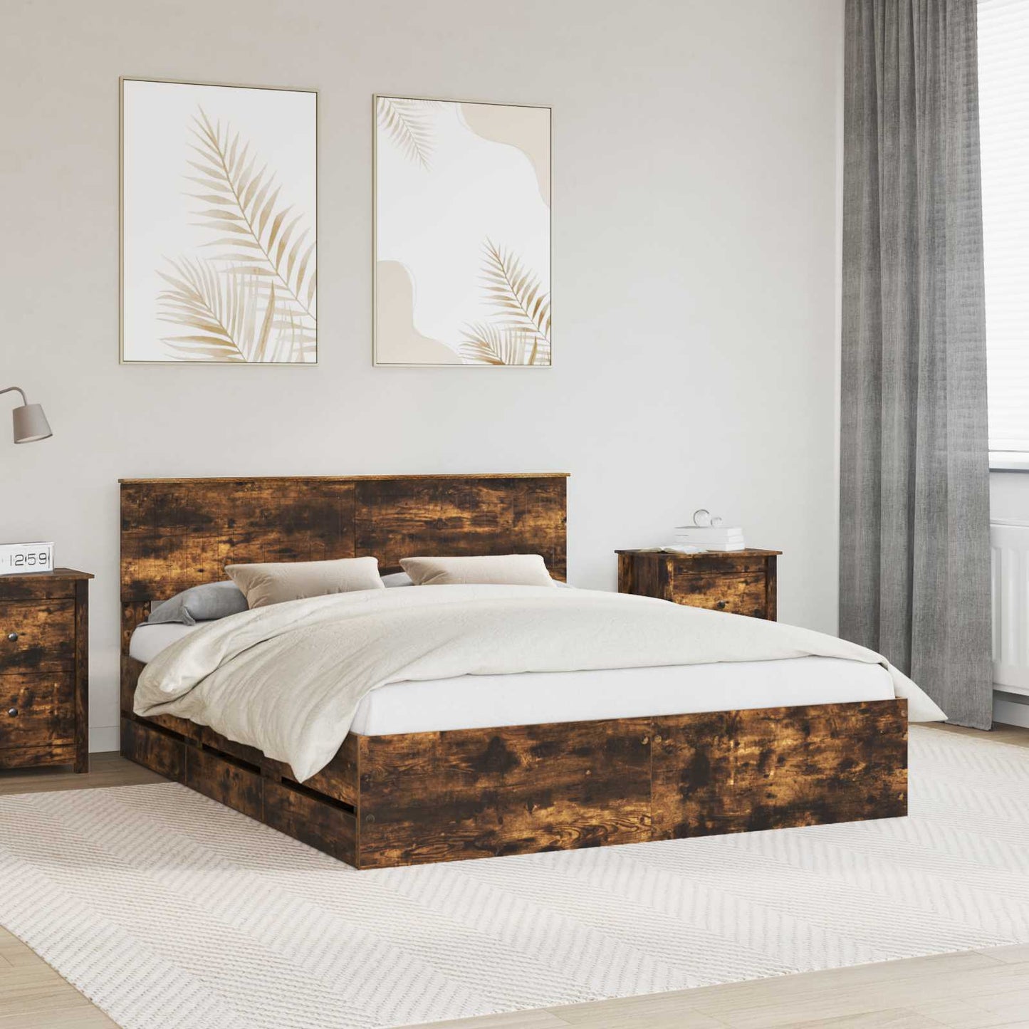 Struttura del letto con cassetto Rovere fumé 160 x 200 cm