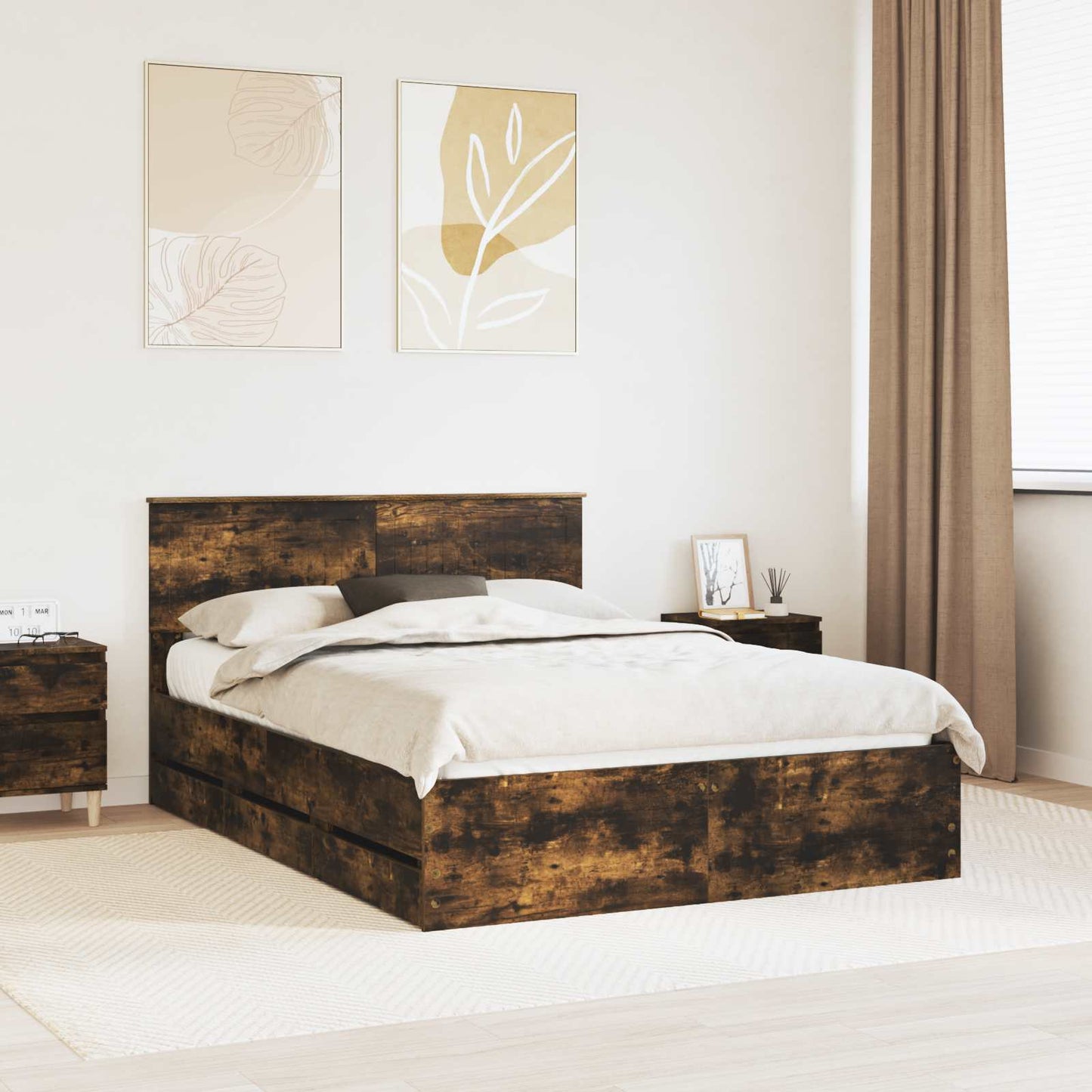 Struttura del letto con cassetto Rovere fumé 135 x 190 cm | homemem39