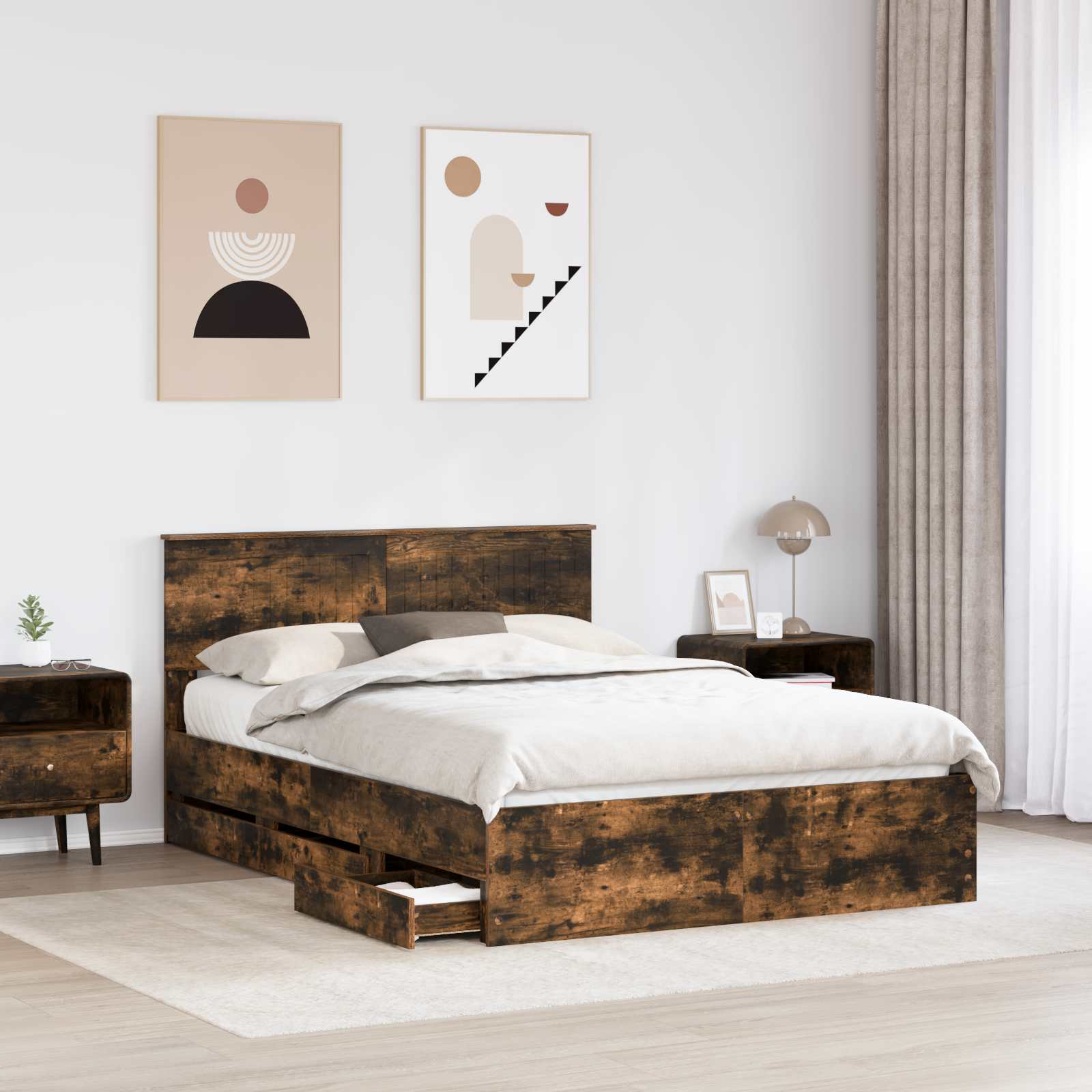 Struttura del letto con cassetto Rovere fumé 135 x 190 cm | homemem39