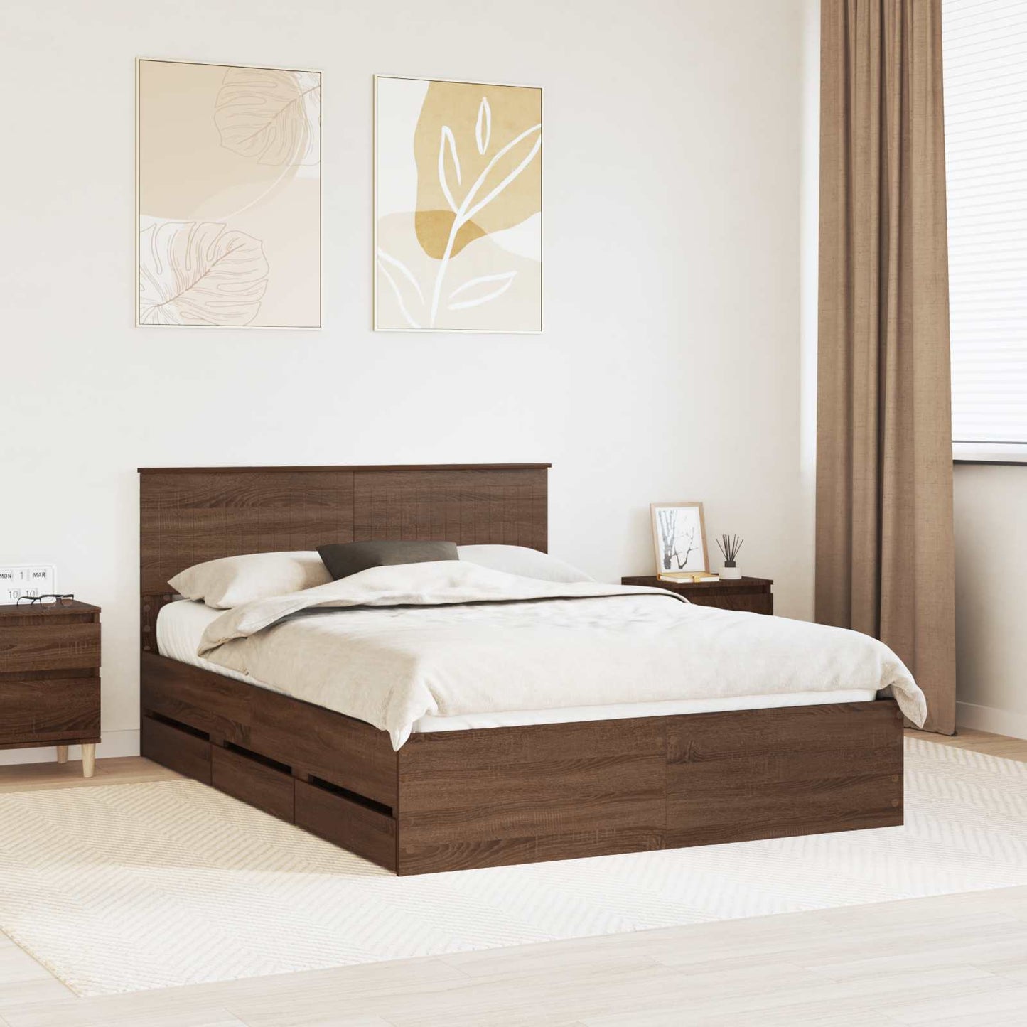 Struttura del letto con cassetto Rovere Marrone 135 x 190 cm | homemem39