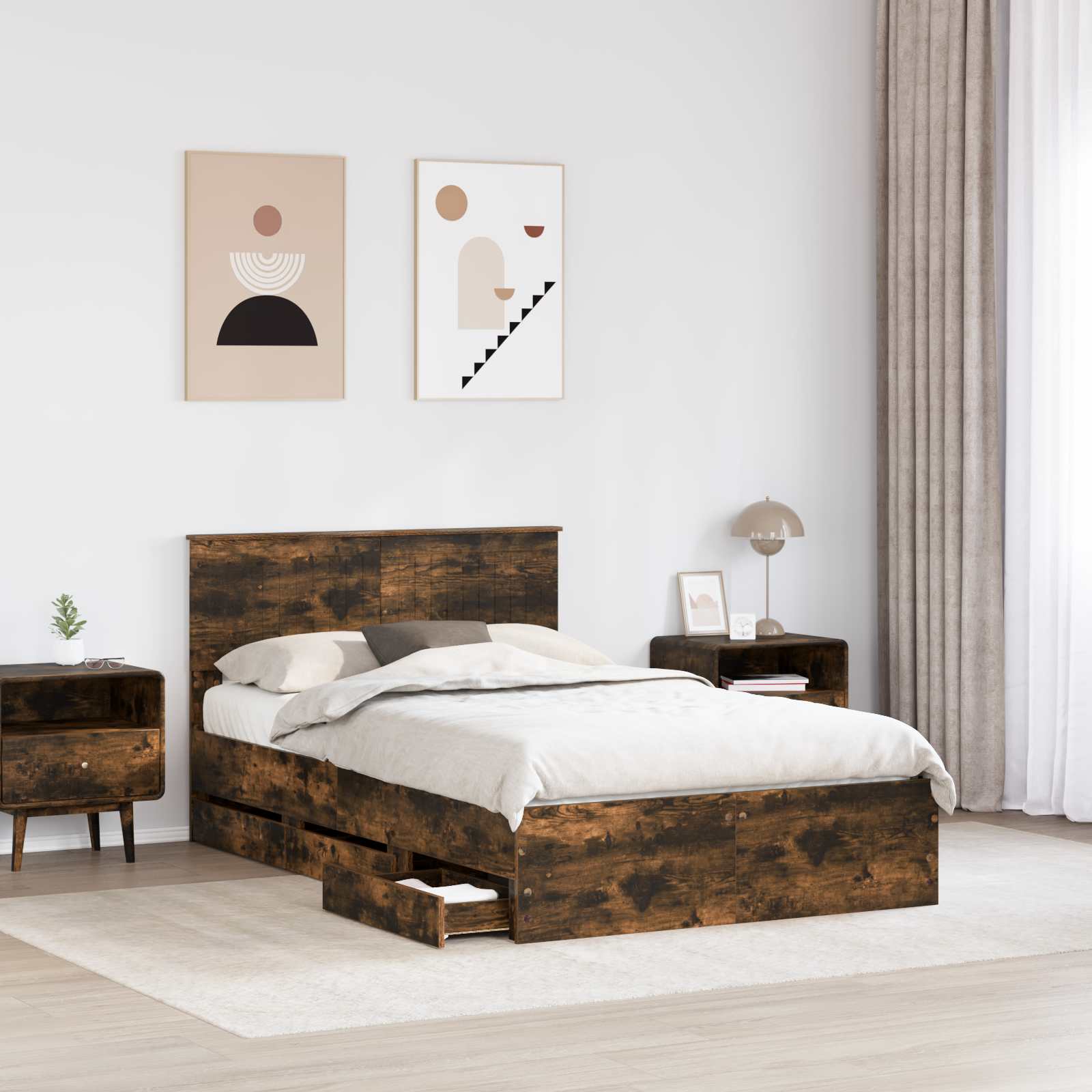 Struttura del letto con cassetto Rovere fumé 120 x 200 cm | homemem39