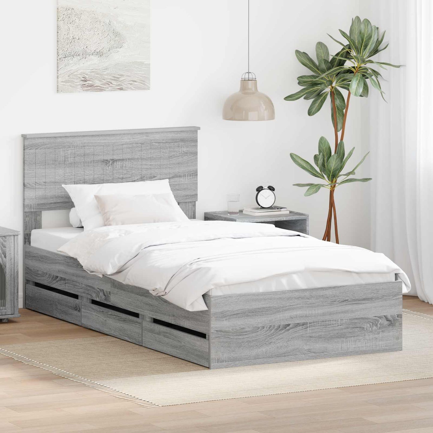 Struttura del letto con cassetto Grigio Sonoma 100 x 200 cm | homemem39