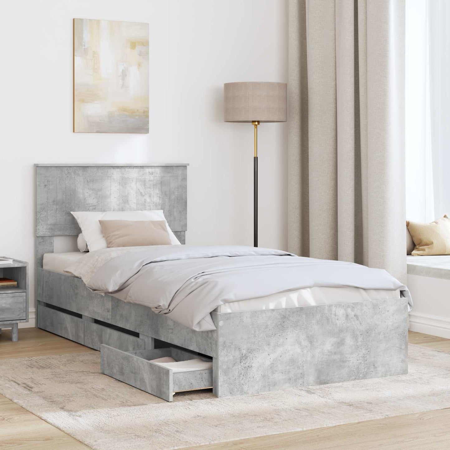 Struttura del letto con cassetto Grigio cemento 90 x 200 cm