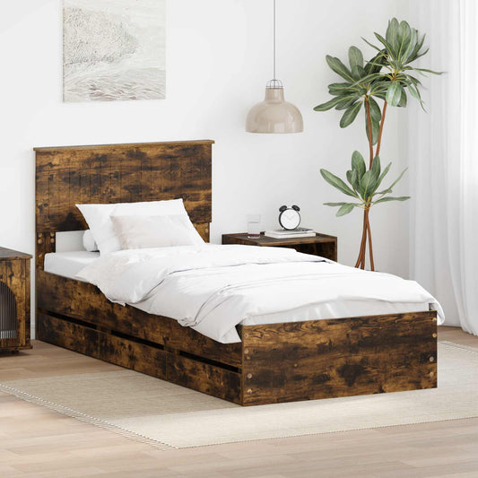 Struttura del letto con cassetto Rovere fumé 90 x 190 cm