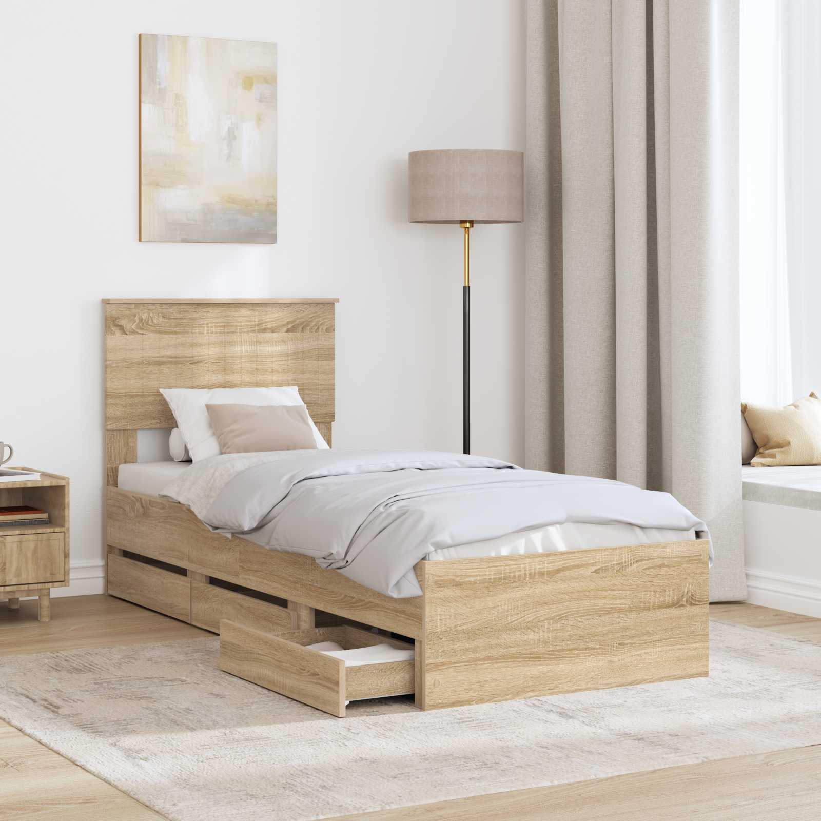 Struttura del letto con cassetto Rovere Sonoma 75 x 190 cm | homemem39