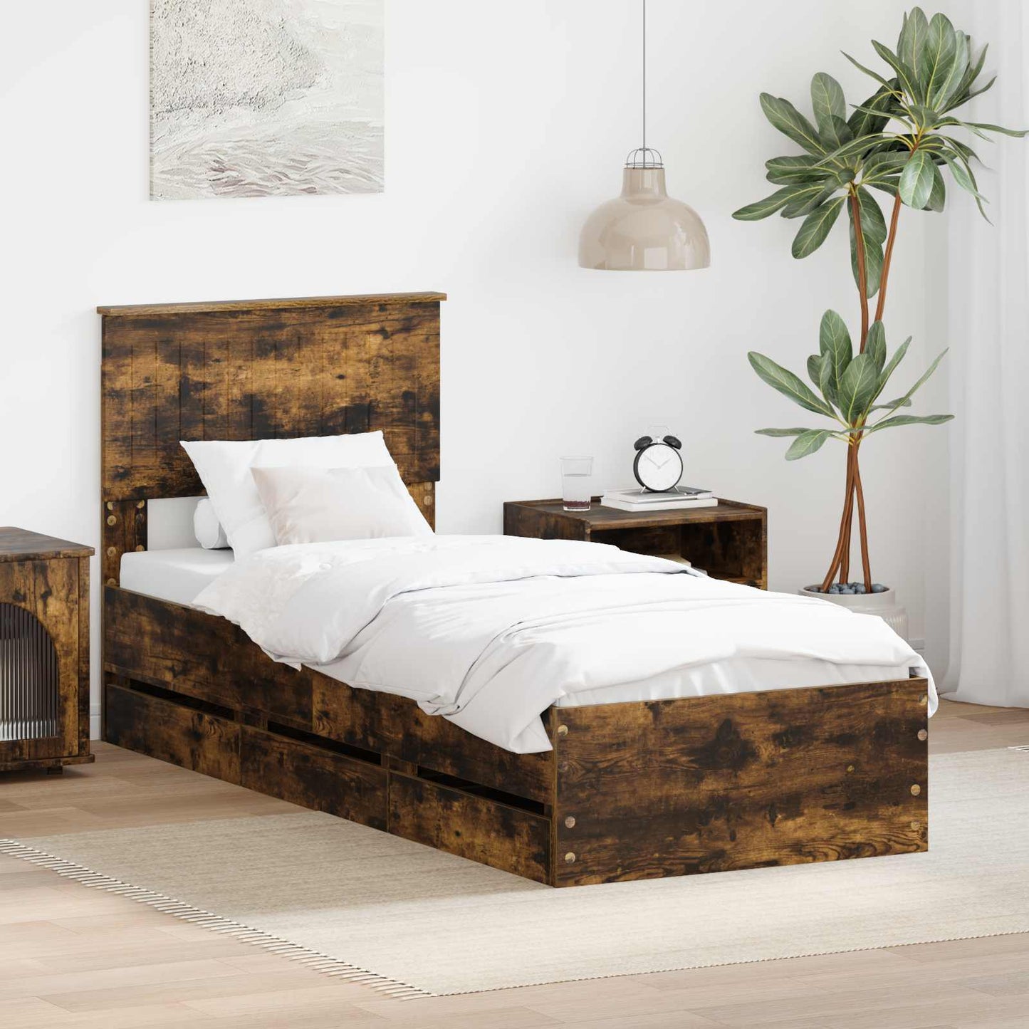 Struttura del letto con cassetto Rovere fumé 75 x 190 cm | homemem39