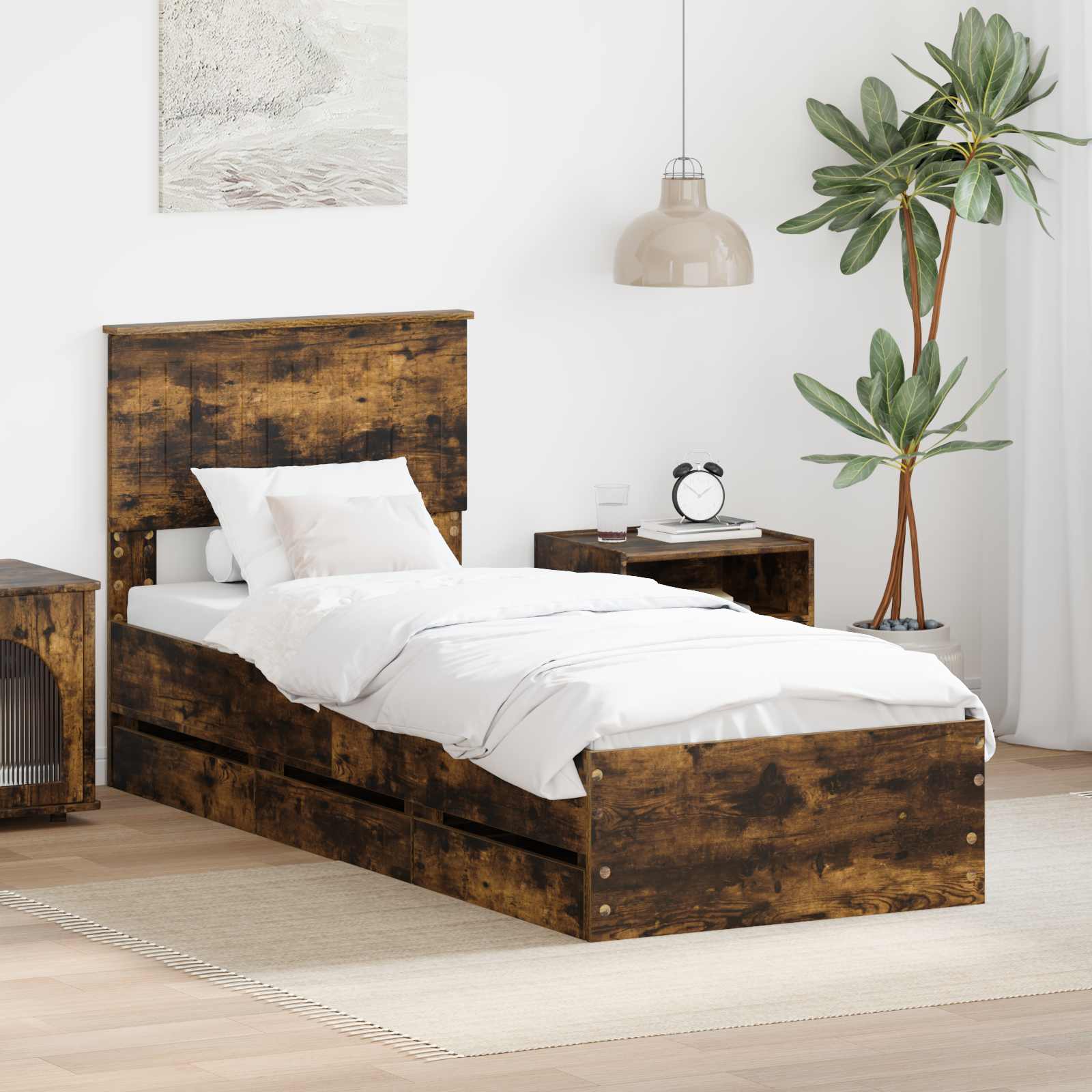Struttura del letto con cassetto Rovere fumé 75 x 190 cm | homemem39
