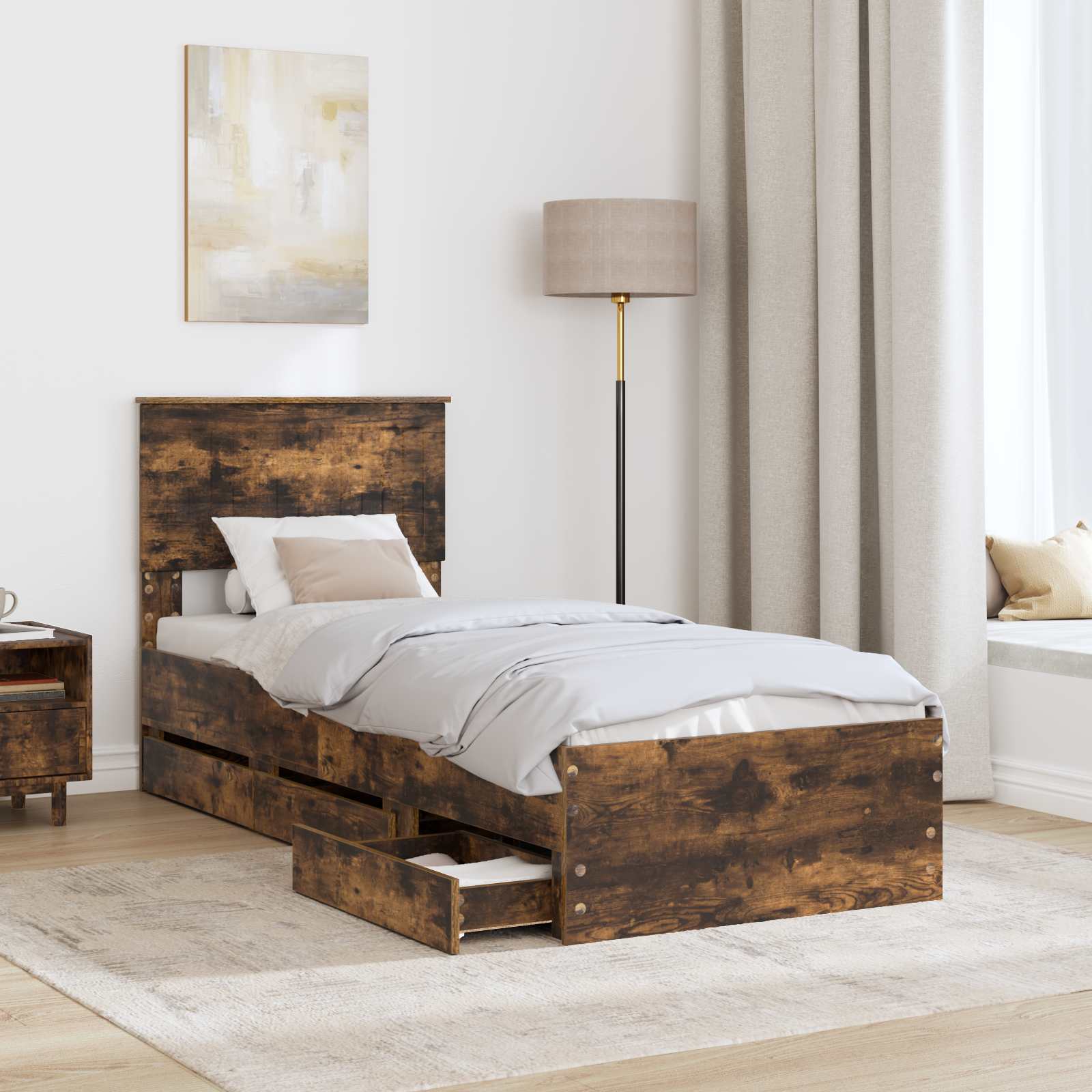 Struttura del letto con cassetto Rovere fumé 75 x 190 cm | homemem39