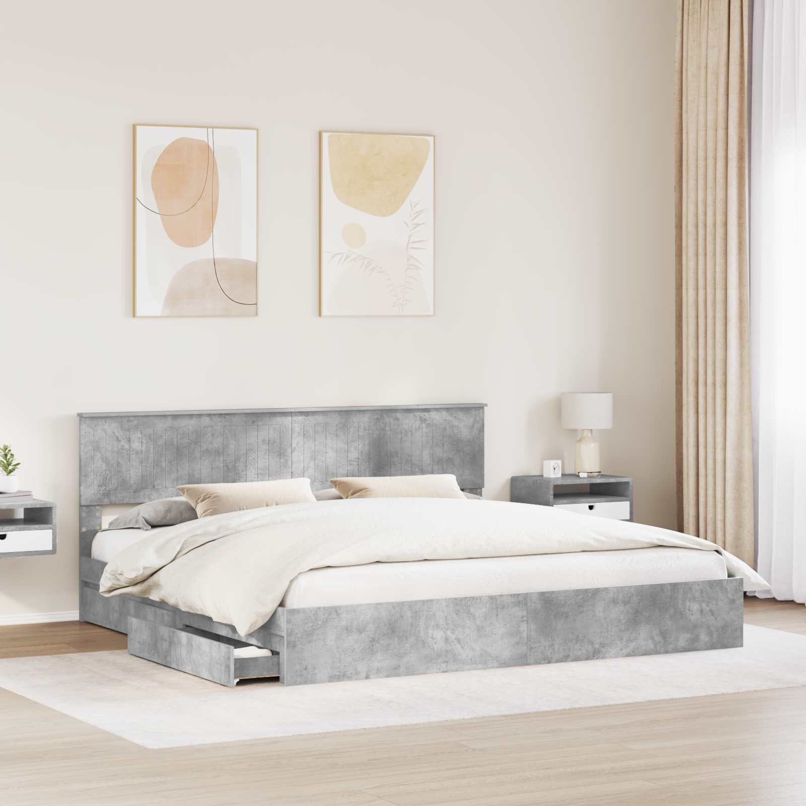 Letto con Contenitore con testiera Grigio cemento 200 x 200 cm | homemem39
