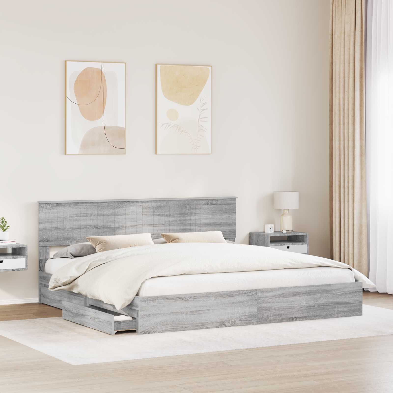 Letto con Contenitore con testiera Grigio Sonoma 200 x 200 cm | homemem39