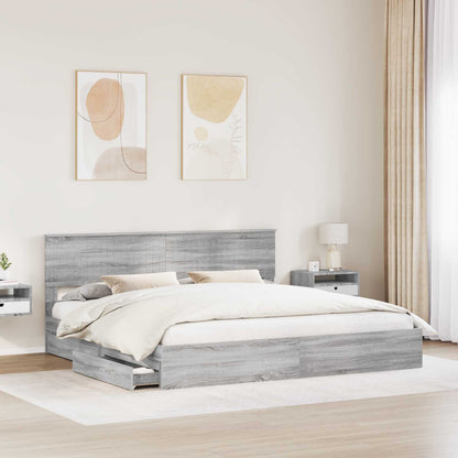 Letto con Contenitore con testiera Grigio Sonoma 200 x 200 cm | homemem39