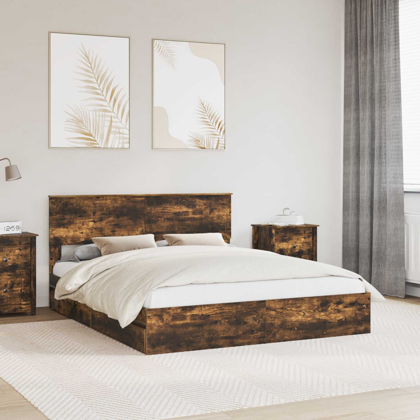 Letto con Contenitore con testiera Rovere fumé 160 x 200 cm | homemem39