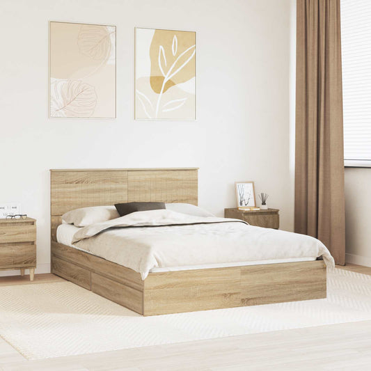 Letto con Contenitore con testiera Rovere Sonoma 135 x 190 cm | homemem39