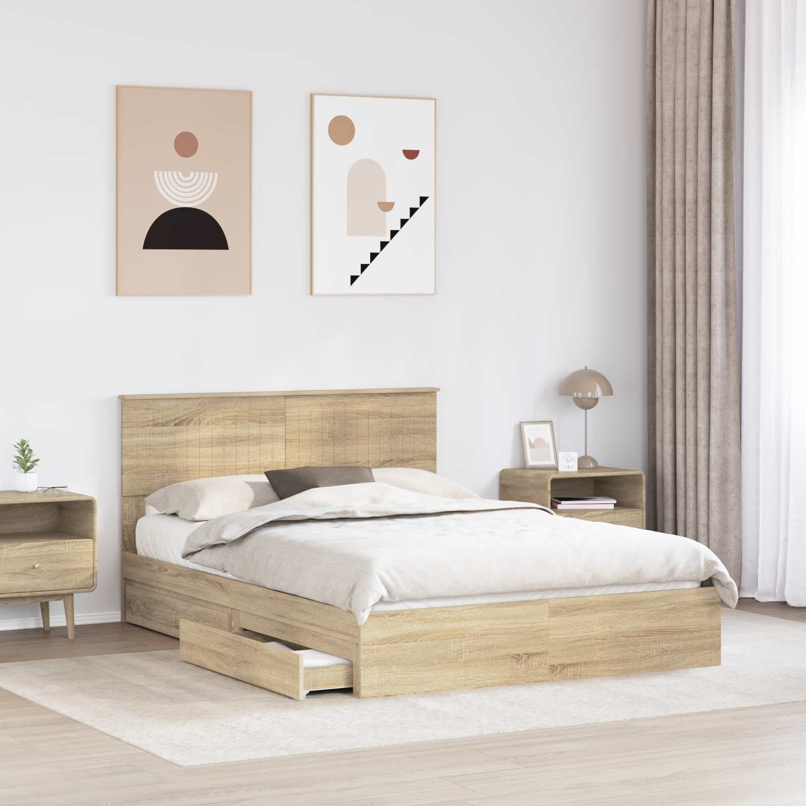 Letto con Contenitore con testiera Rovere Sonoma 135 x 190 cm | homemem39
