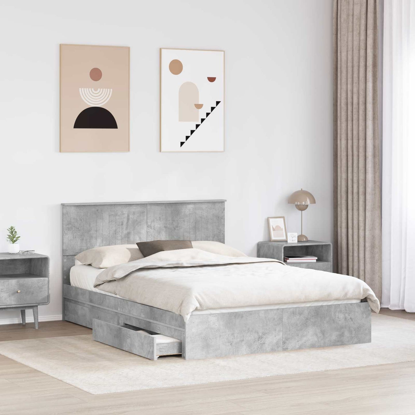 Letto con Contenitore con testiera Grigio cemento 135 x 190 cm | homemem39
