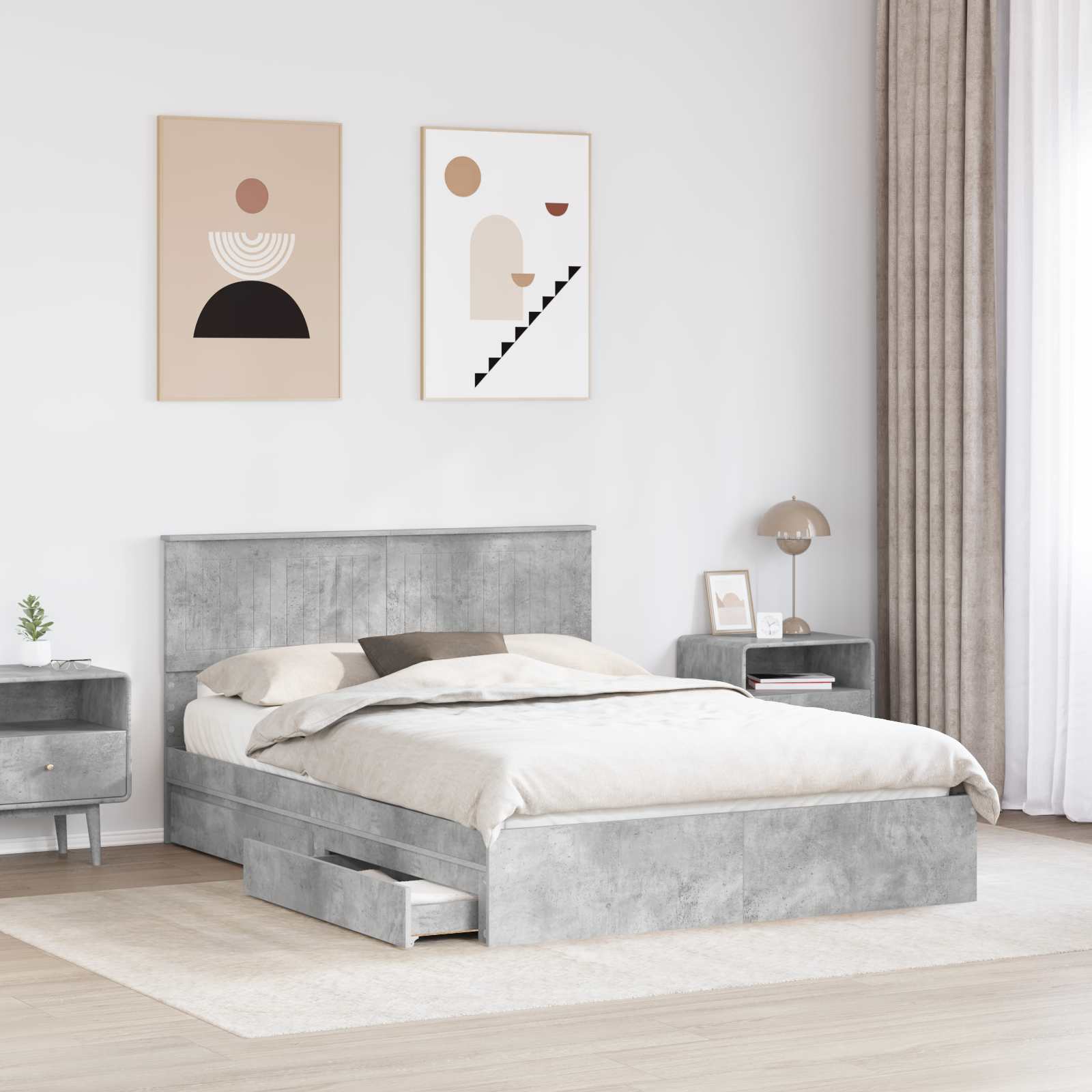 Letto con Contenitore con testiera Grigio cemento 135 x 190 cm | homemem39