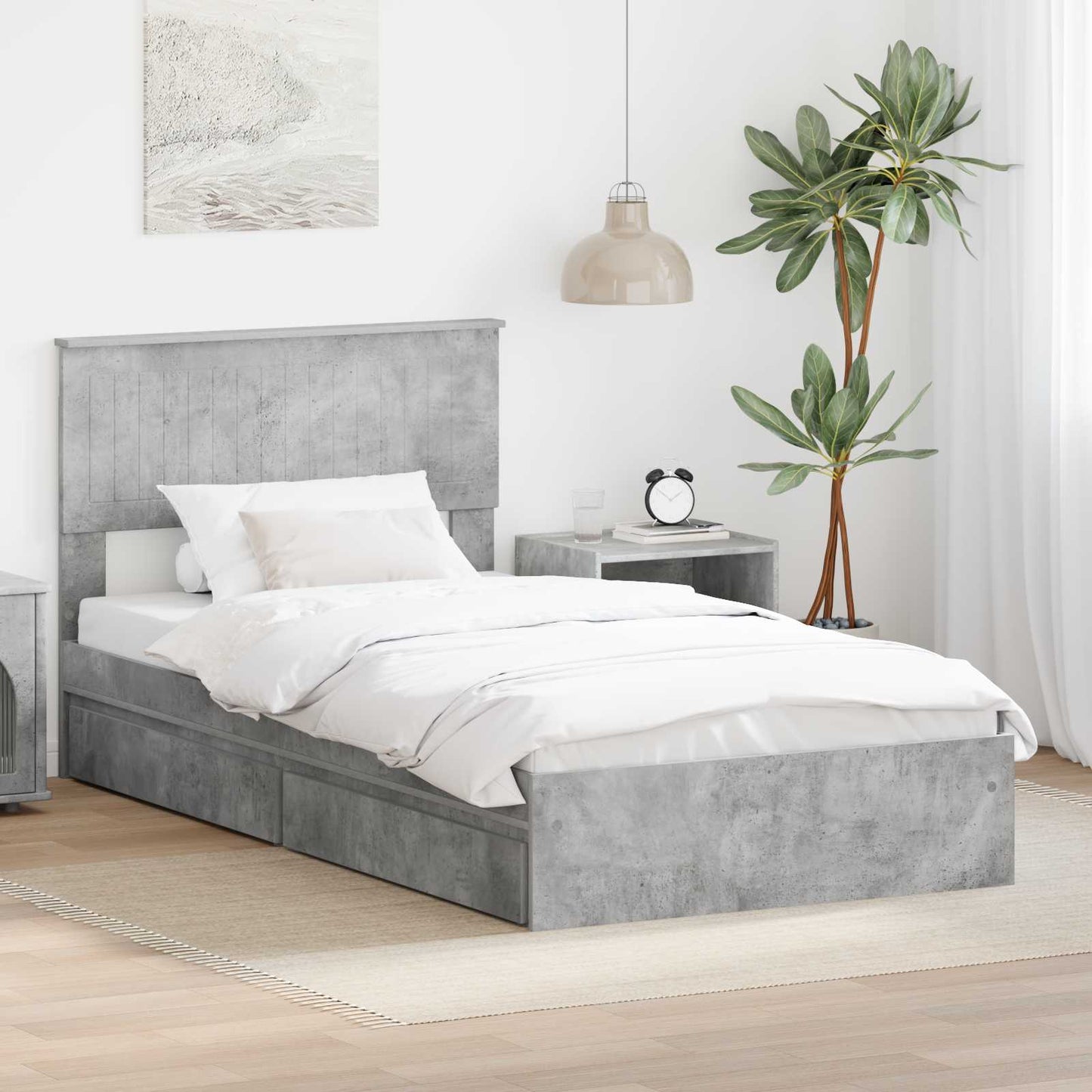 Letto con Contenitore con testiera Grigio cemento 100 x 200 cm