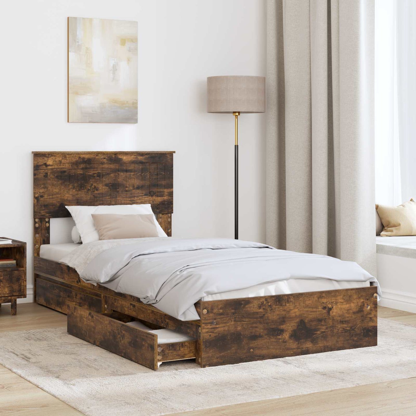 Letto con Contenitore Rovere fumé 90 x 200 cm Legno multistrato | homemem39