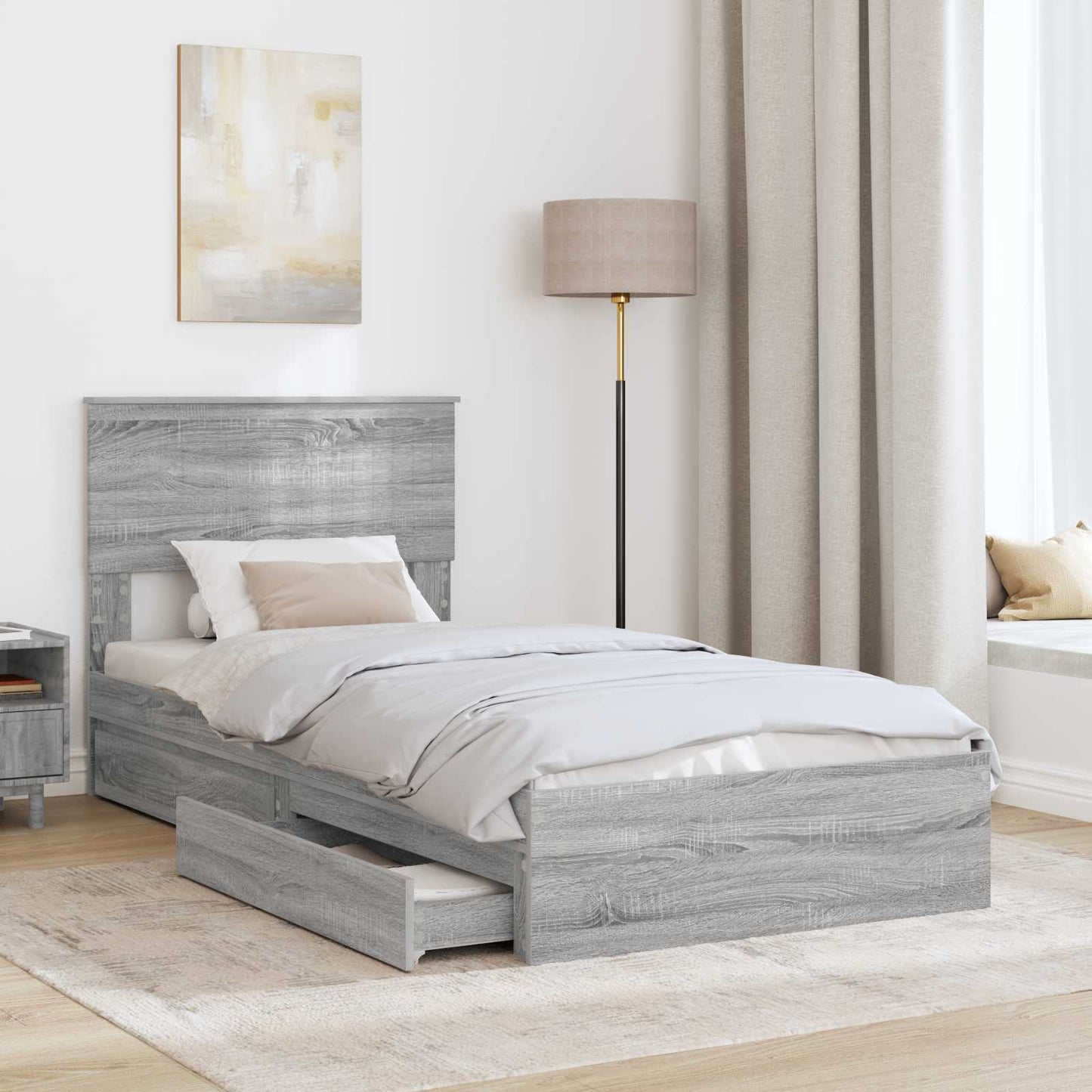 Letto con Contenitore con testiera Grigio Sonoma 90 x 200 cm | homemem39